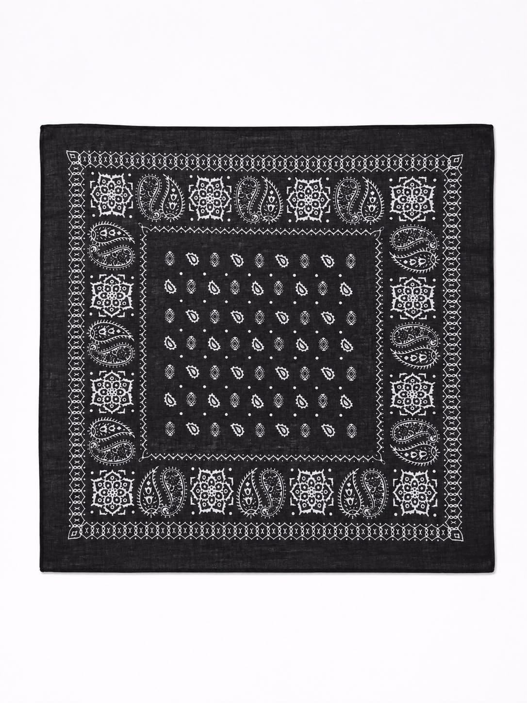 13999 Pamuklu Şal Desenli Siyah Bandana Fular 50x50 cm
