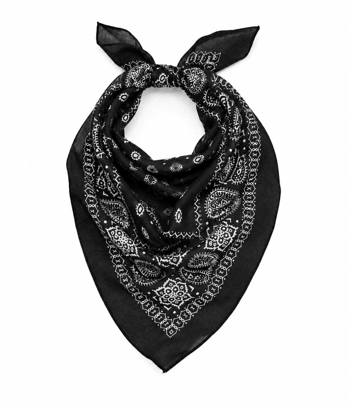 13999 Pamuklu Şal Desenli Siyah Bandana Fular 50x50 cm görsel 2
