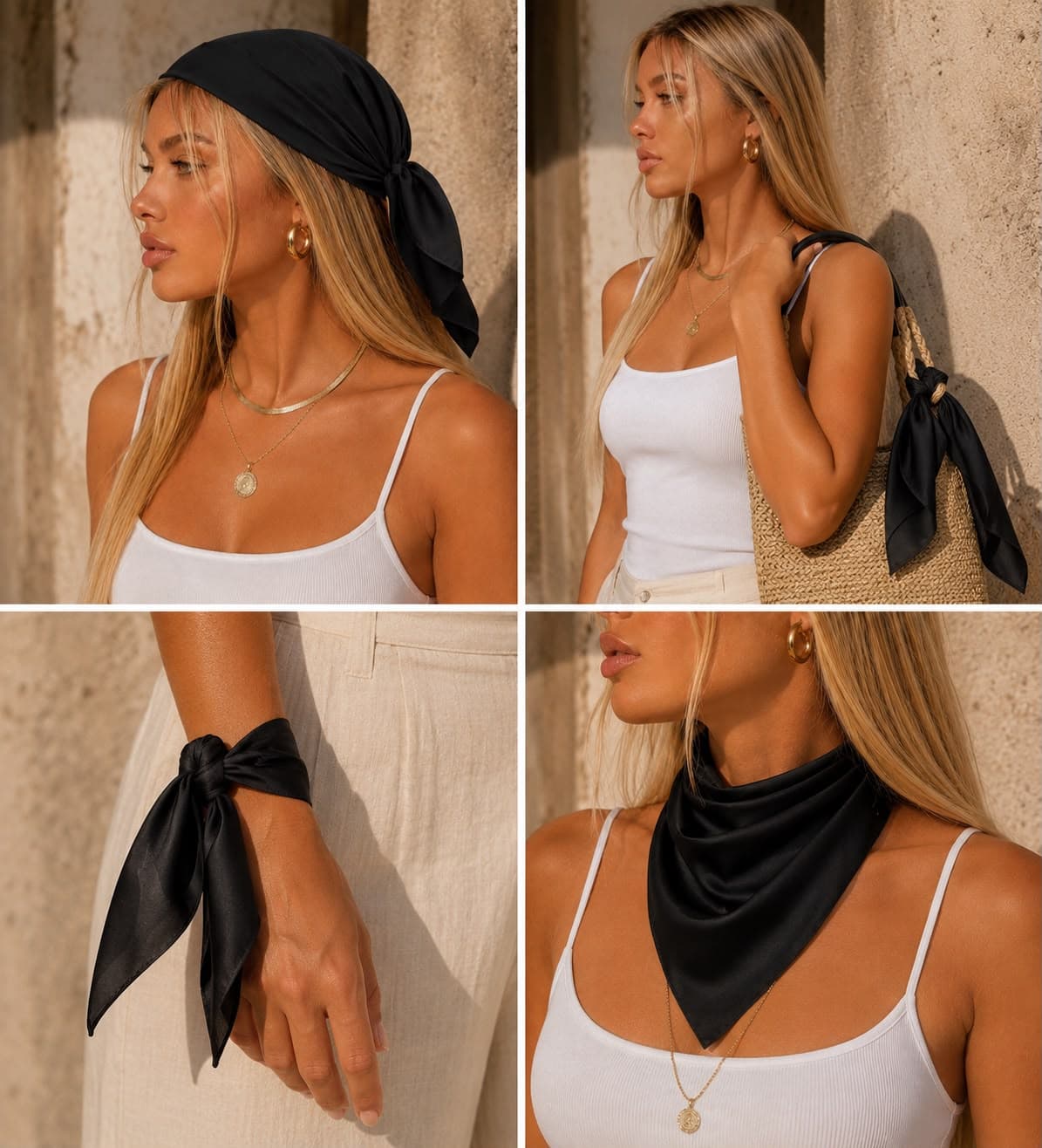 15404 Siyah Bandana Fular 90x90 cm görsel 5