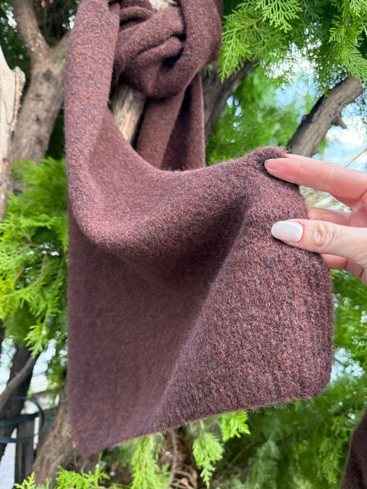 S014 Kahverengi Puf Şal Atkı 40x180 cm görsel 2