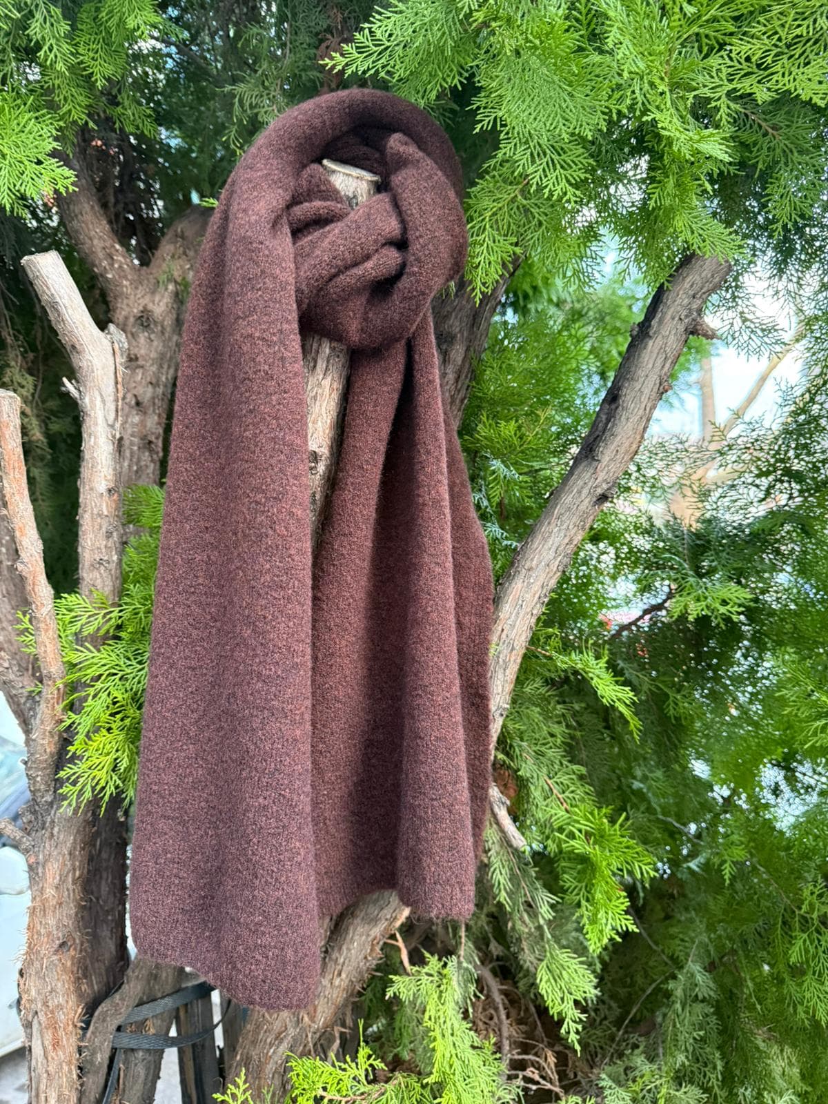 S014 Kahverengi Puf Şal Atkı 40x180 cm görsel 4