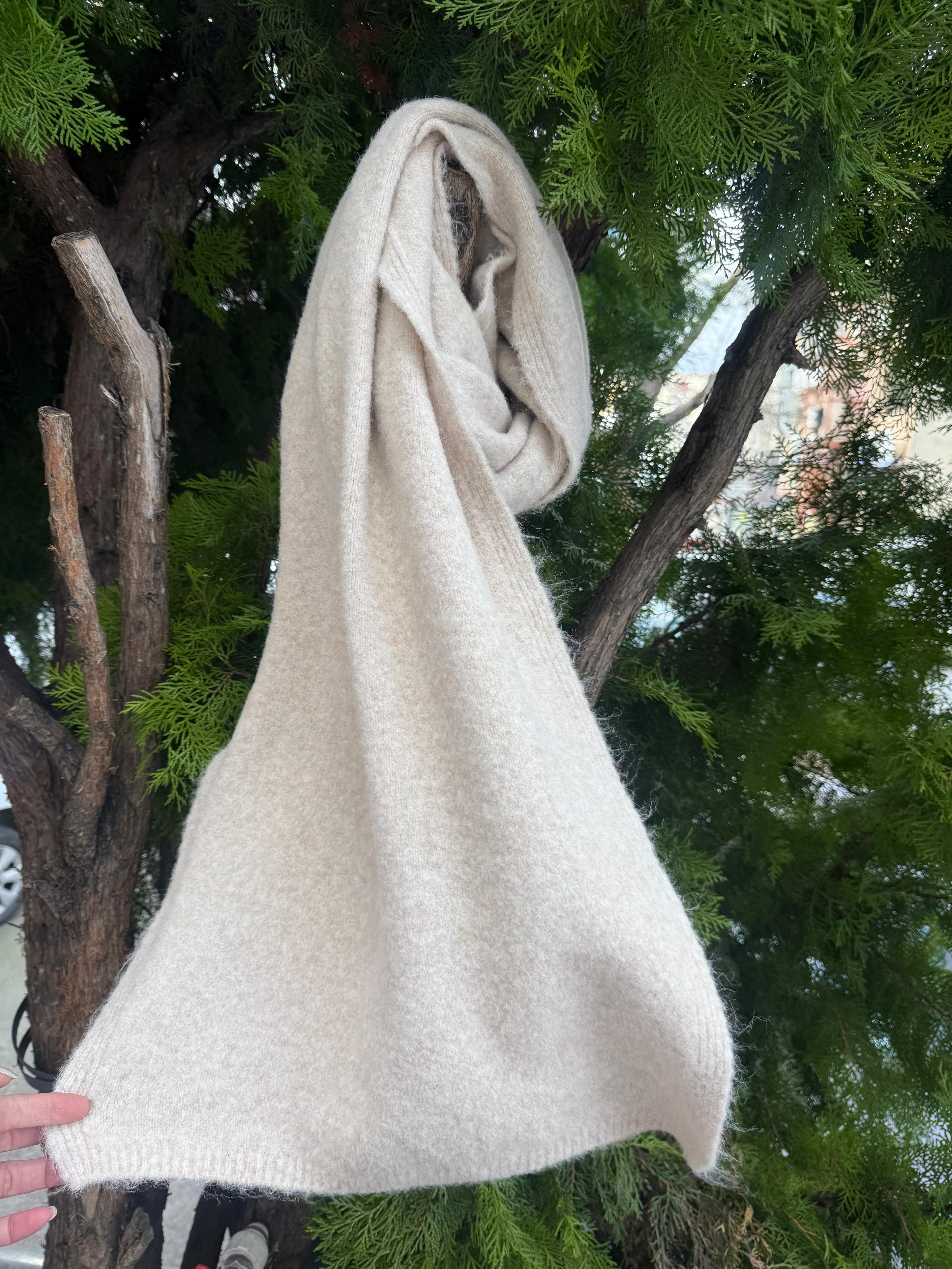 S014 Ekru Puf Şal Atkı 40x180 cm görsel 4