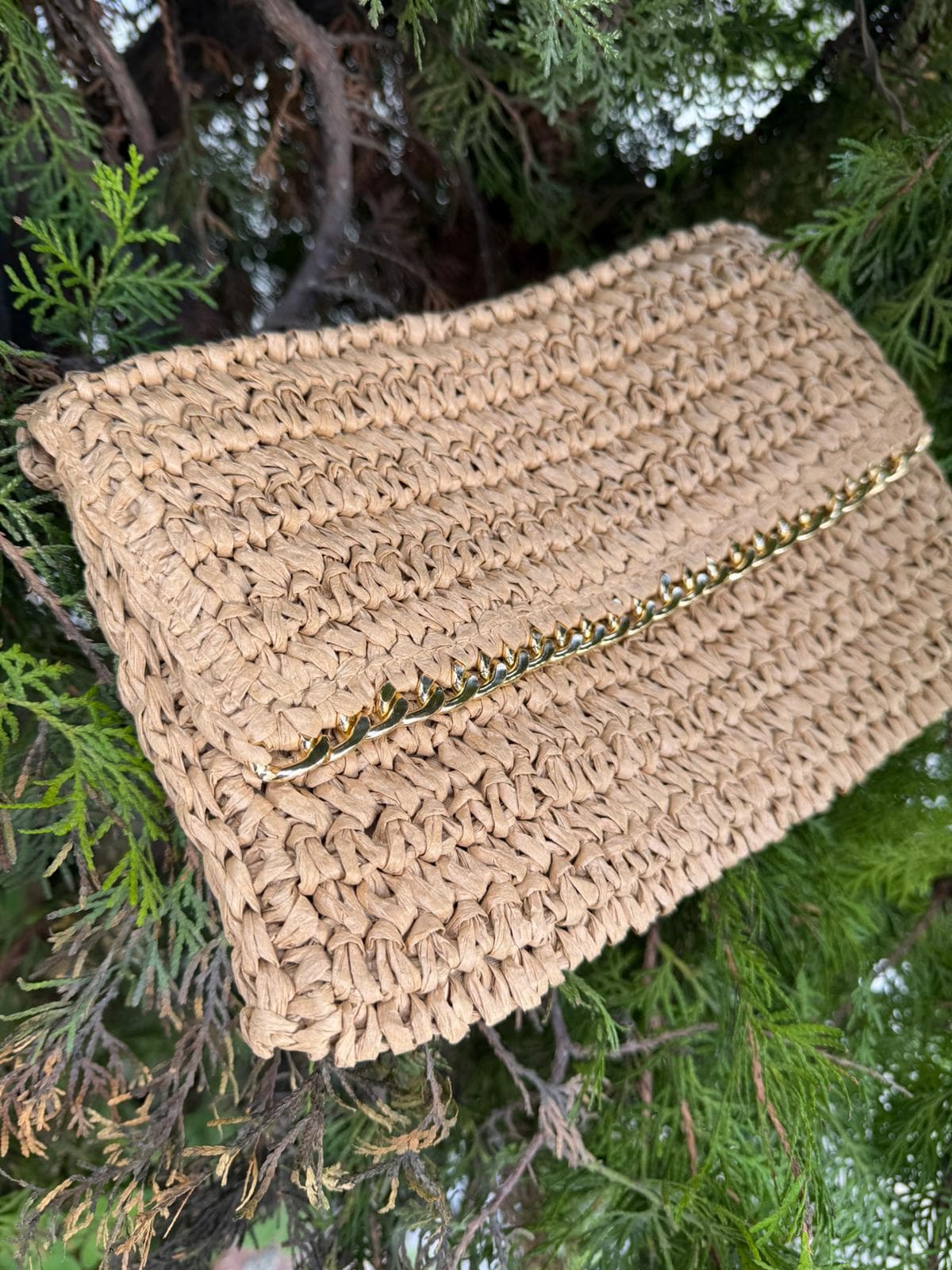 NWC-1075 Camel El Örgüsü Hasır Çanta 27x19x31 cm görsel 3