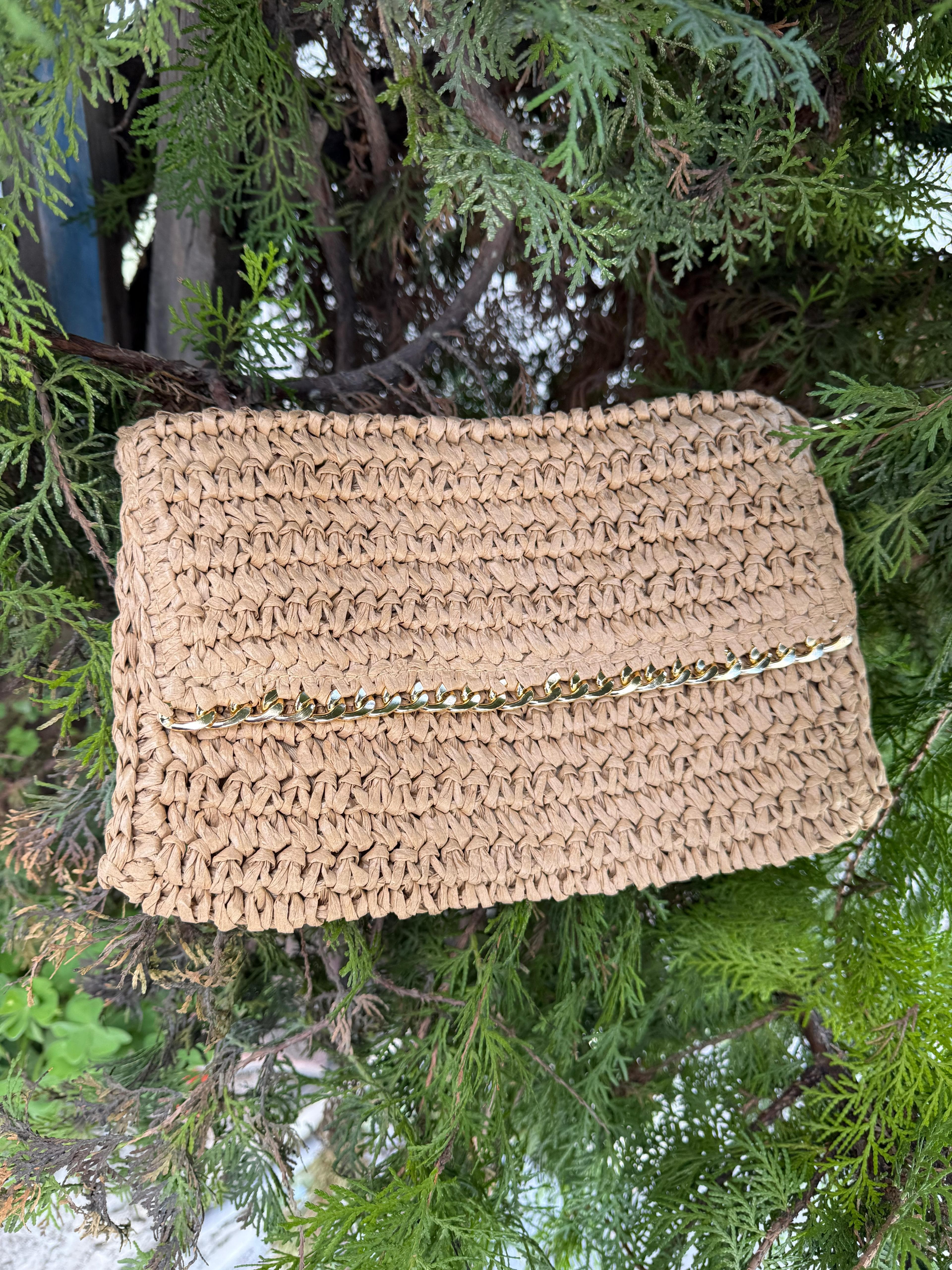 NWC-1075 Camel El Örgüsü Hasır Çanta 27x19x31 cm görsel 4