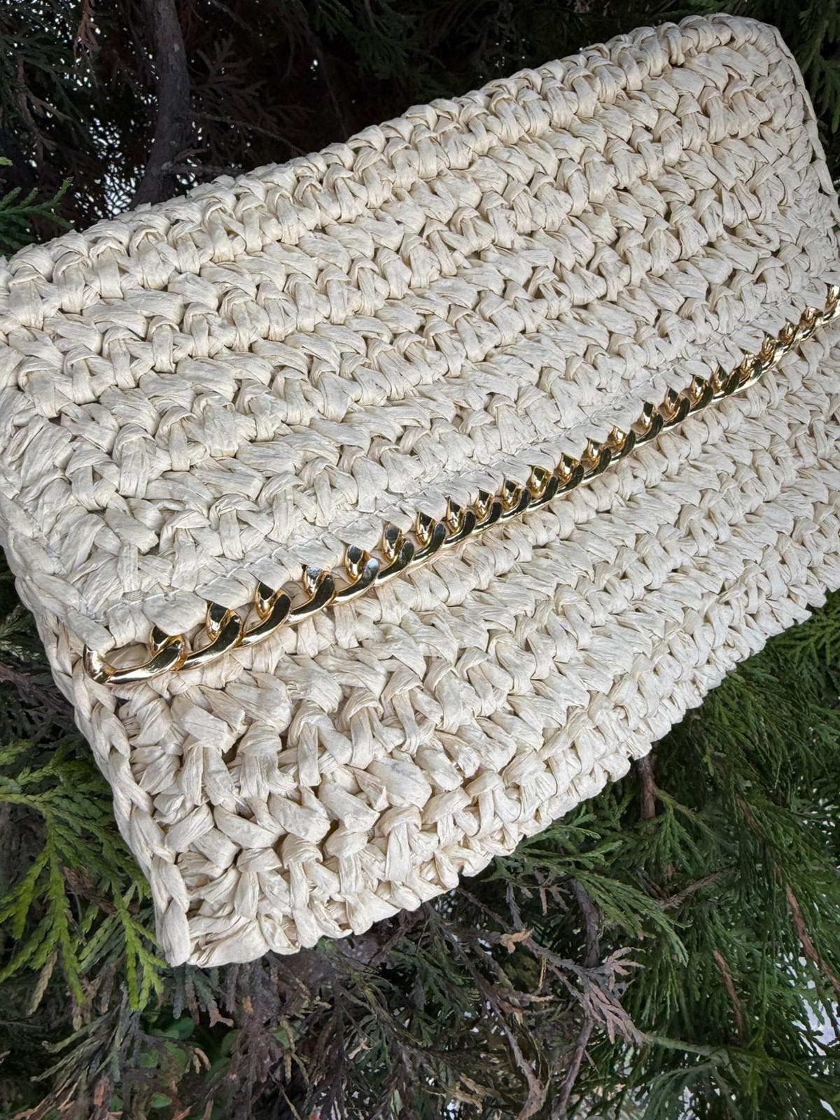NWC-1075 Bej El Örgüsü Hasır Çanta 27x19x31 cm görsel 2