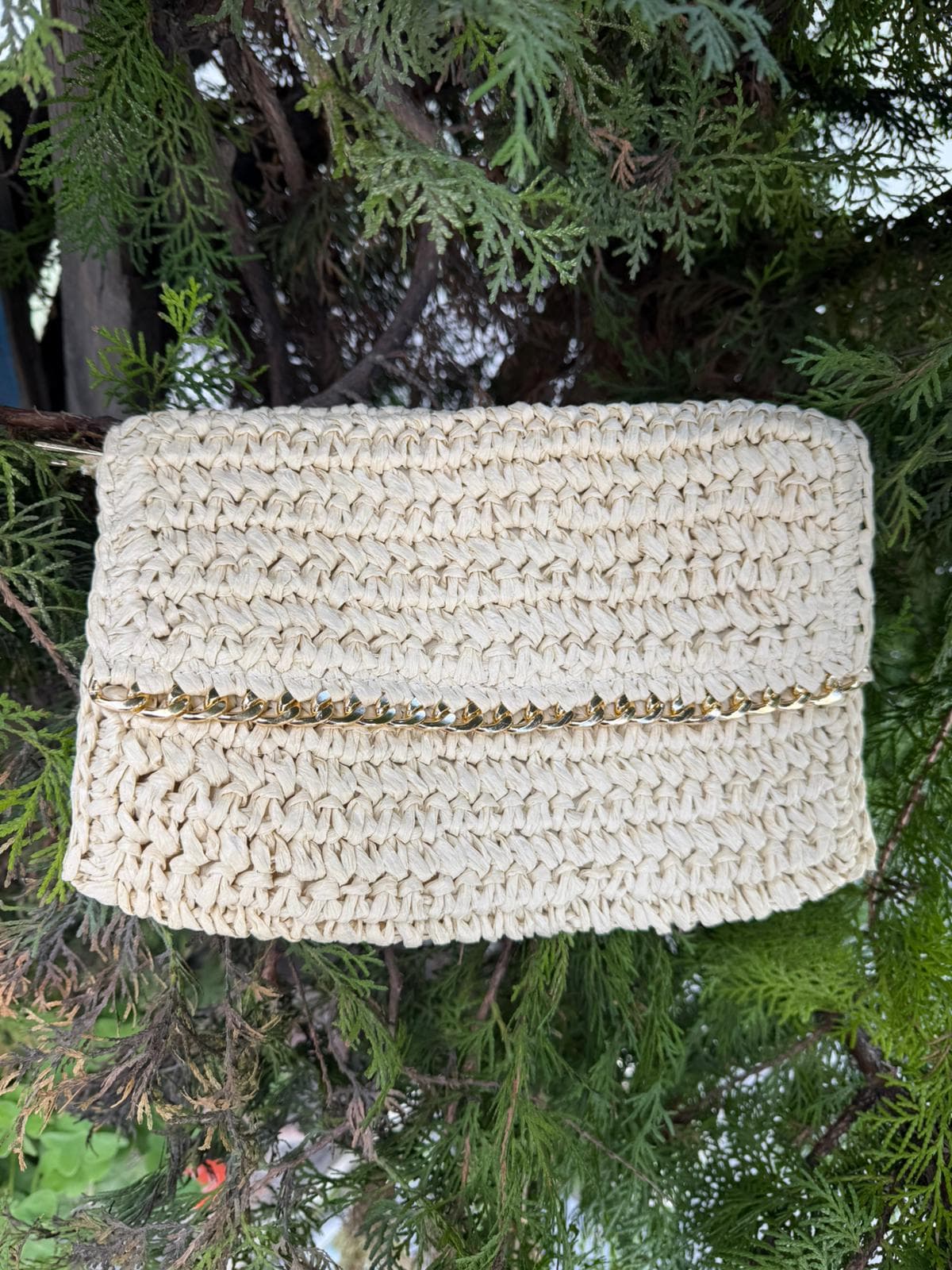 NWC-1075 Bej El Örgüsü Hasır Çanta 27x19x31 cm görsel 4