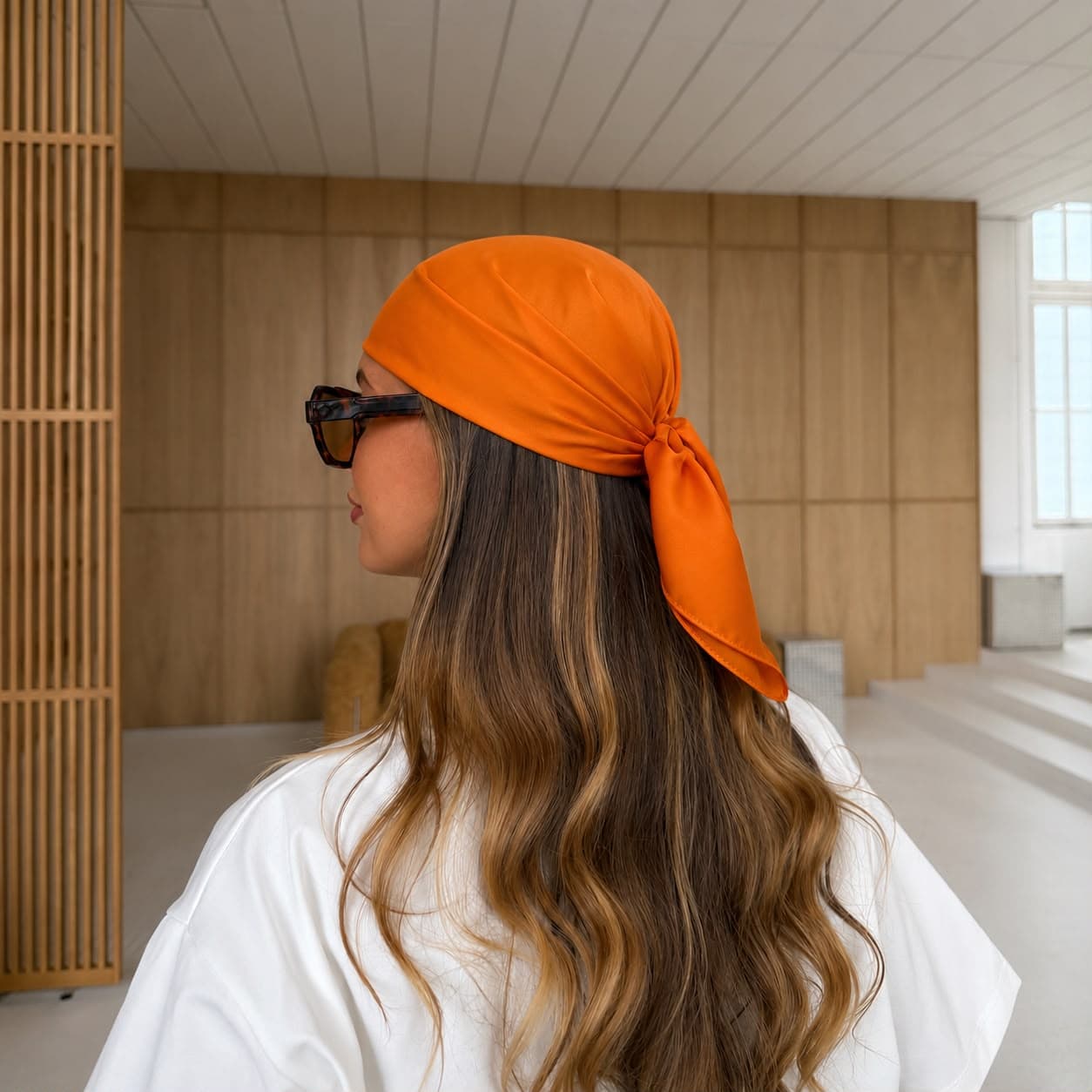 13731 Turuncu Saten Bandana Fular 50x50 cm görsel 2