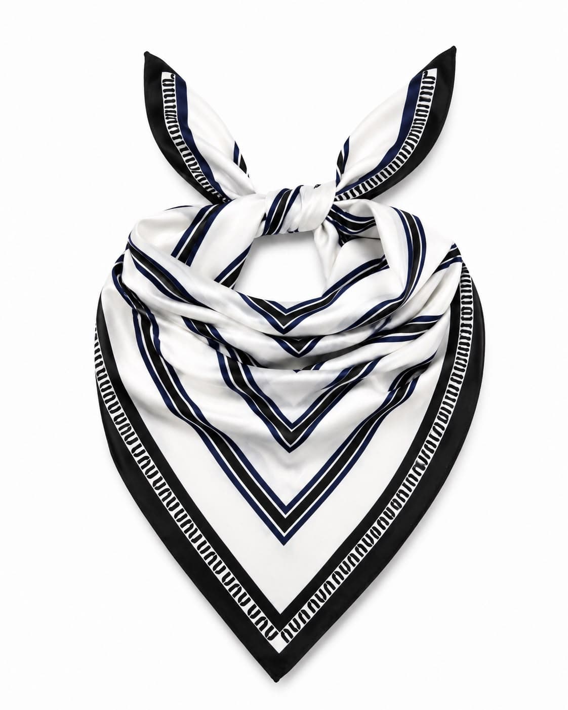 15376 Siyah Çizgi Desenli Bandana Fular 70x70 cm görsel 3