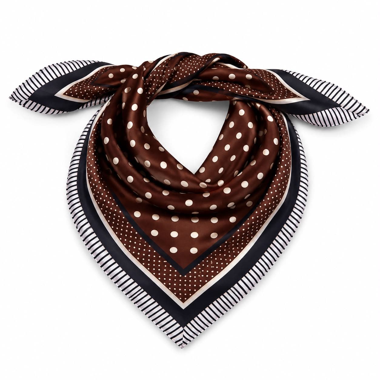 15408 Puantiyeli Kahverengi Bandana Fular 50x50 cm görsel 2