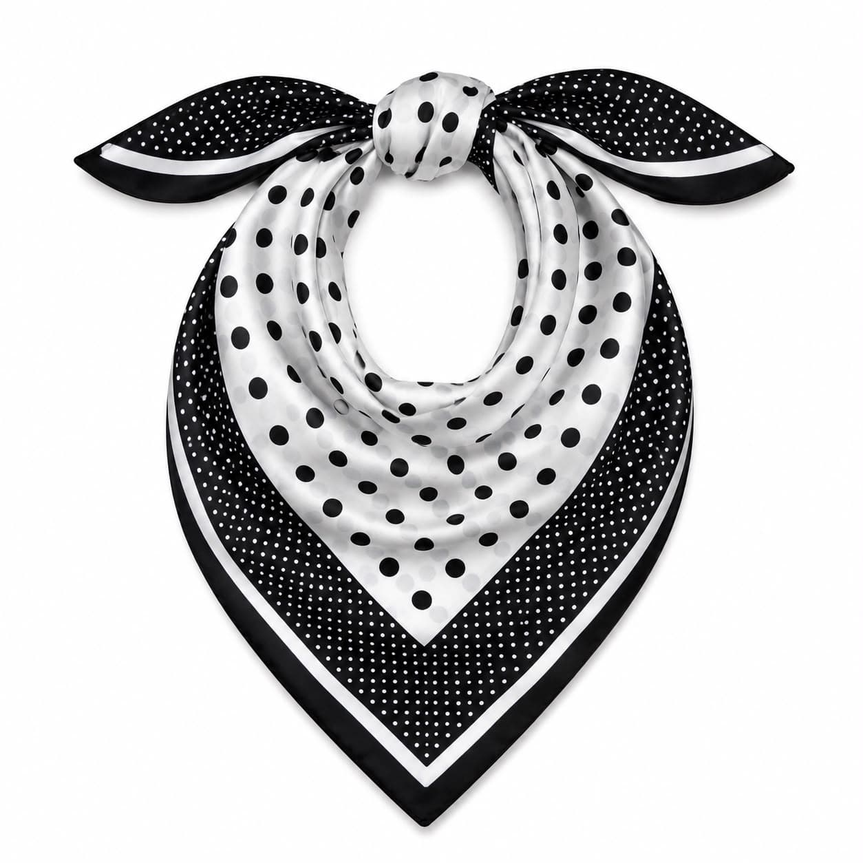 15373 Siyah Puantiye Desenli Bandana Fular 70x70 cm görsel 3