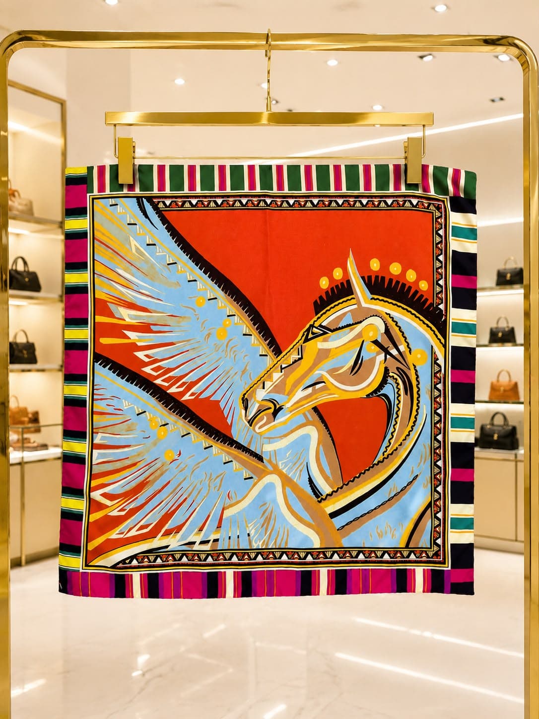 13718-2 Etnik Desenli Saten Bandana Fular 70x70 cm görsel 3