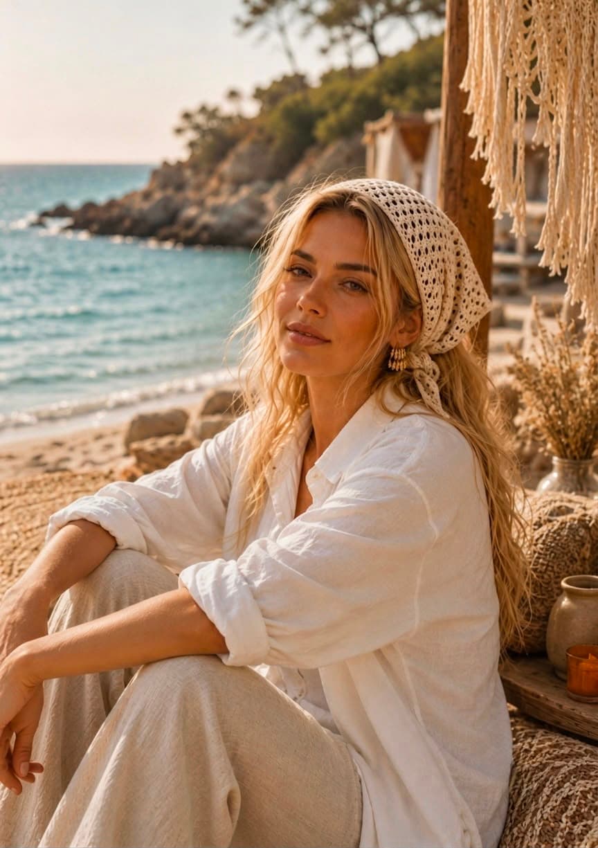 File006 Ekru File Örgü Delikli Saç Bandanası görsel 2