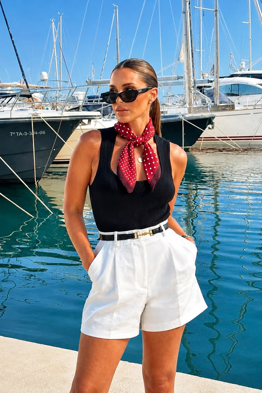 15413 Bordo Puantiyeli Bandana Fular 50x50 cm görsel 4