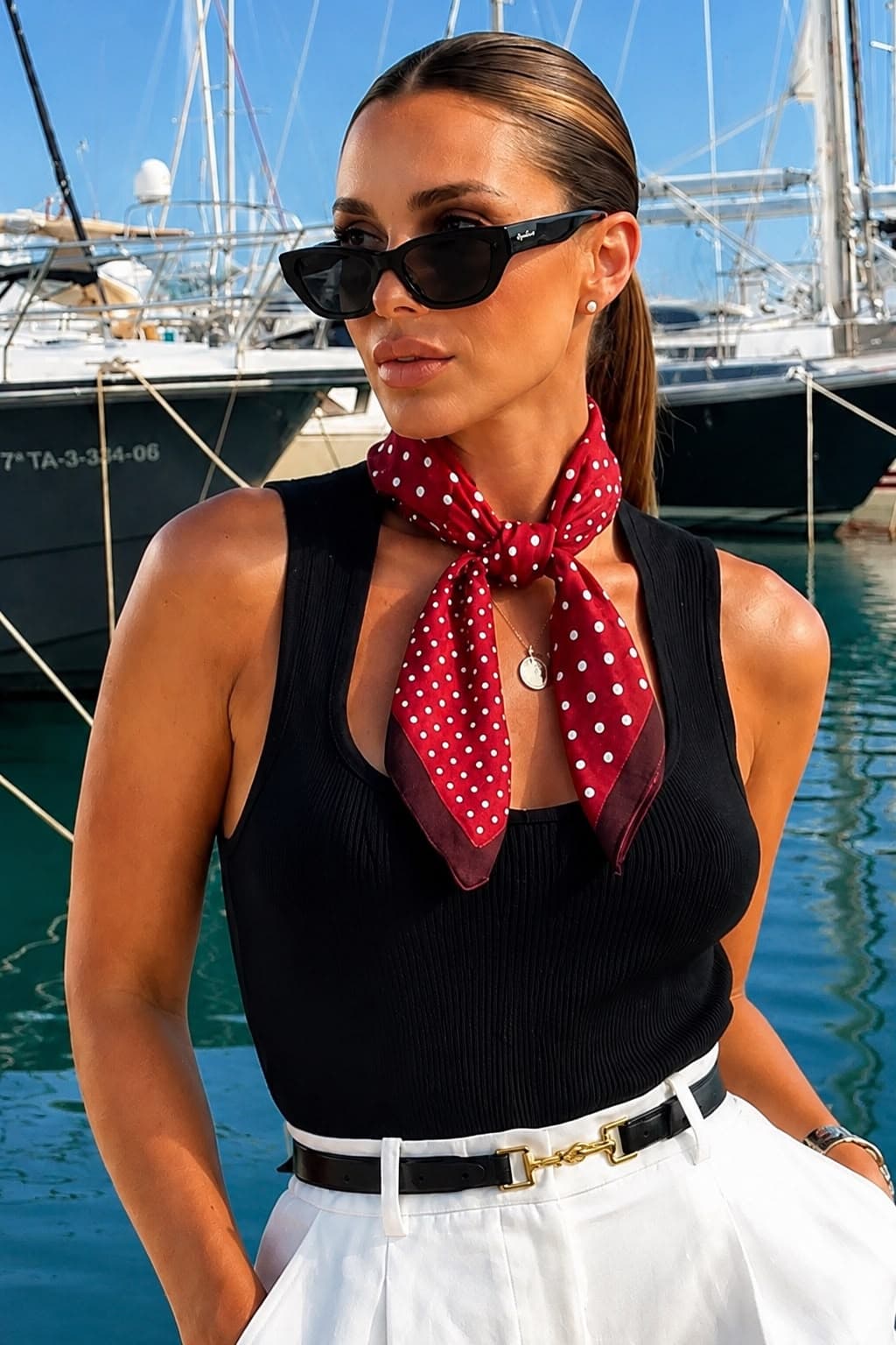 15413 Bordo Puantiyeli Bandana Fular 50x50 cm görsel 5