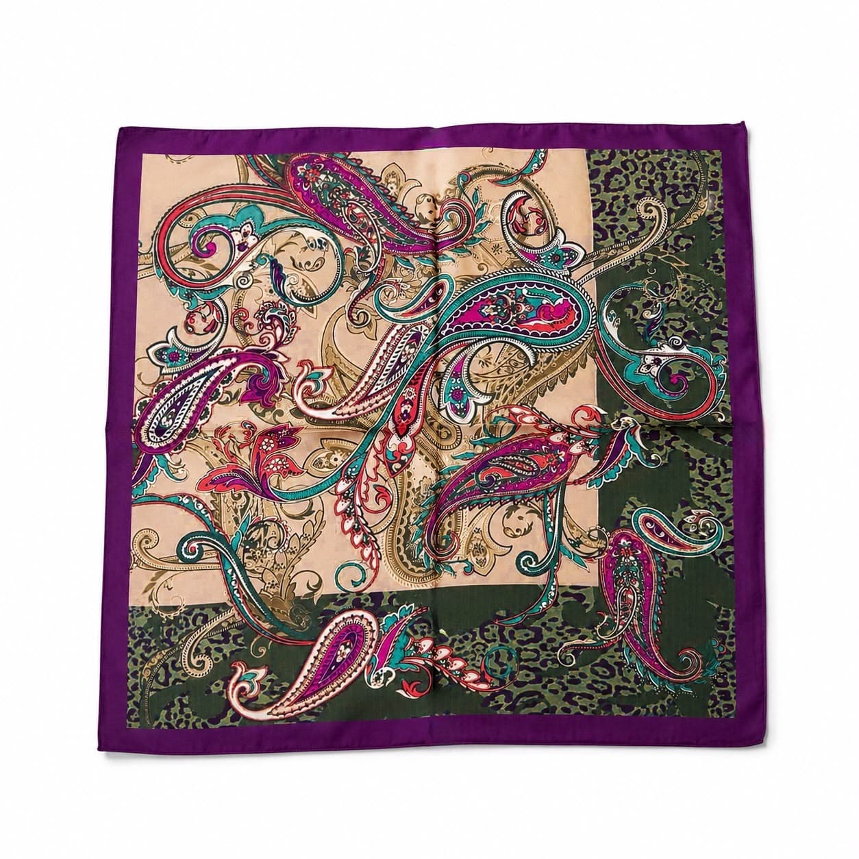 13458-7 Etro Desenli Lacivert Saten Bandana Fular 70x70 cm görsel 3