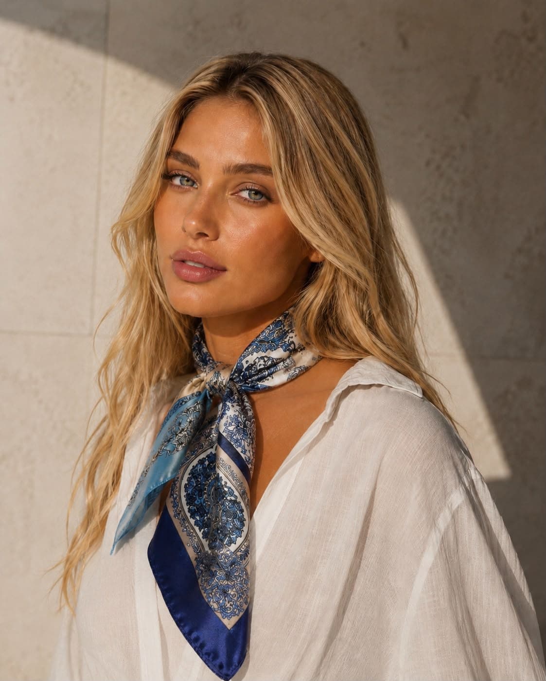 15415 Etnik Desen Lacivert Bandana Fular 70x70 cm görsel 2