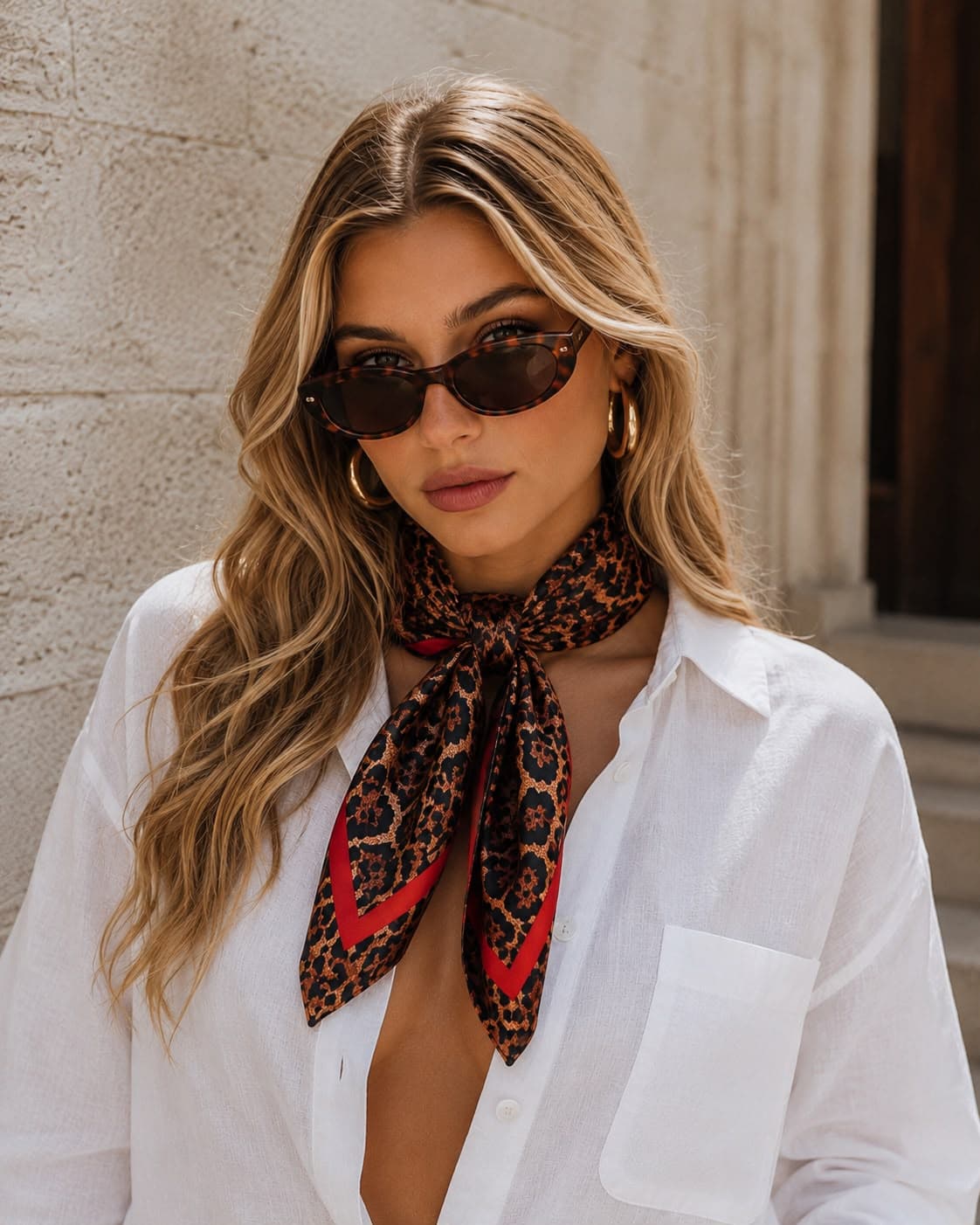 15418 Leopar Desenli Vizon Bandana Fular 70x70 cm görsel 4
