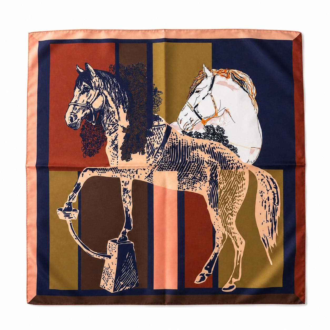 15420 Lacivert At Desenli Bandana Fular 70x70 cm görsel 2