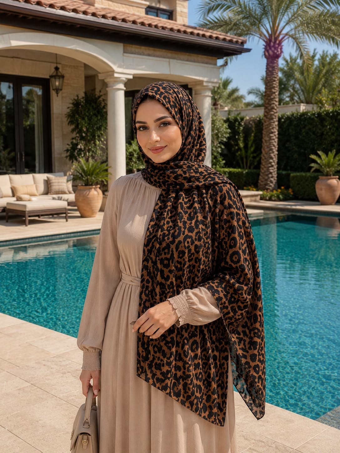 10862 Leopar Desenli Kahve Rengi Şal