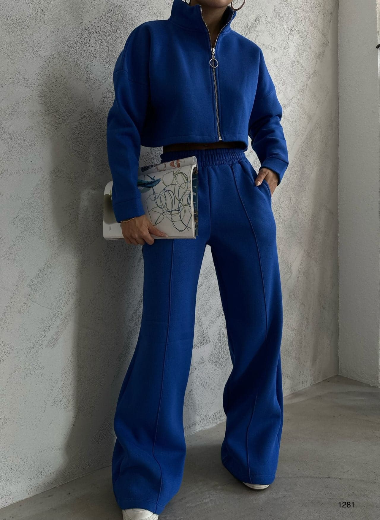 Fermuar Detay Crop Sweat Bol Paça Pantolon Takım görsel 1