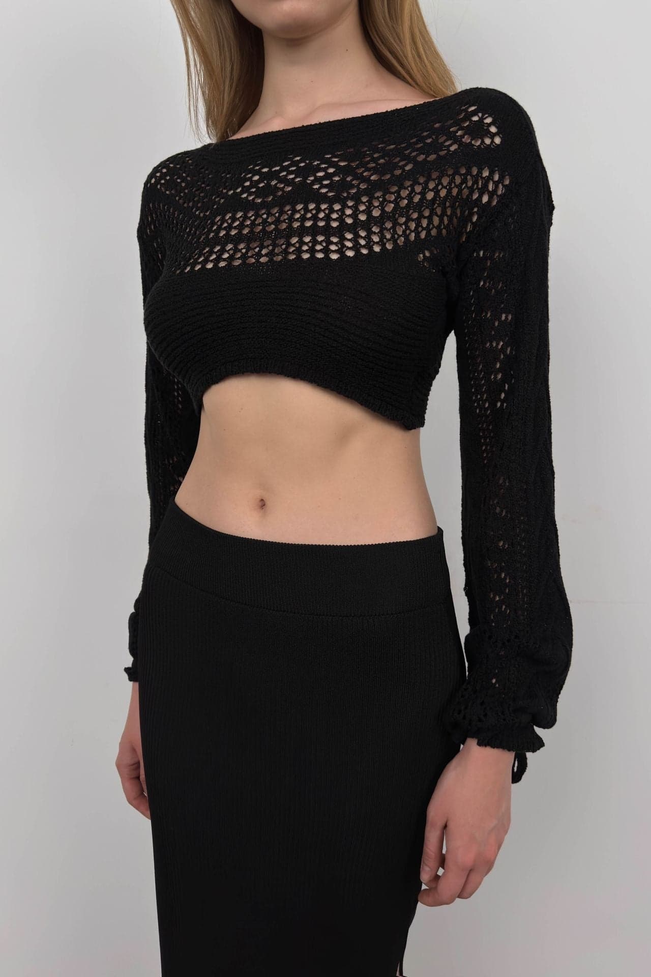 Örgü Detay Crop Triko Bluz görsel 3