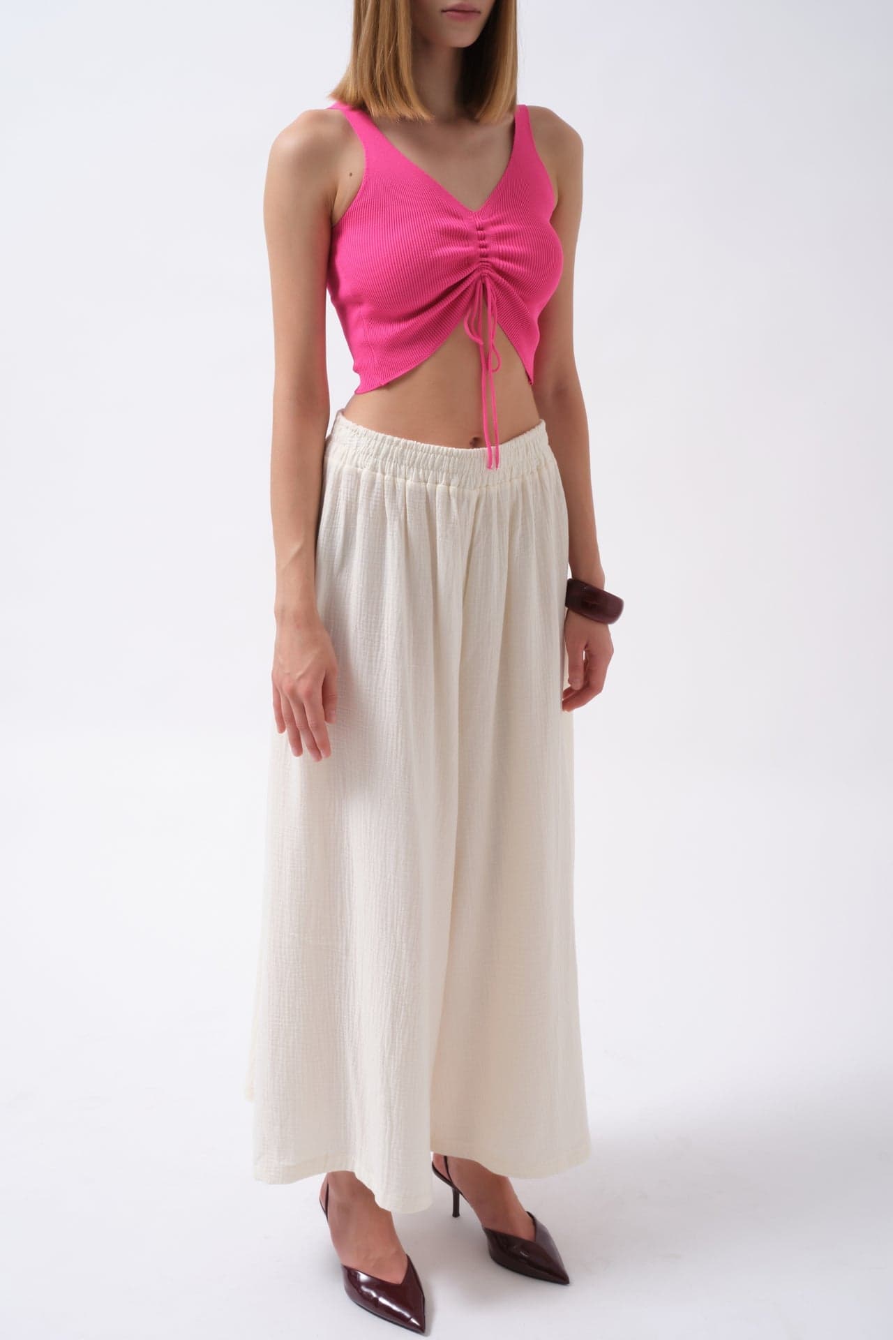 Ön Büzgülü Crop Bluz görsel 7