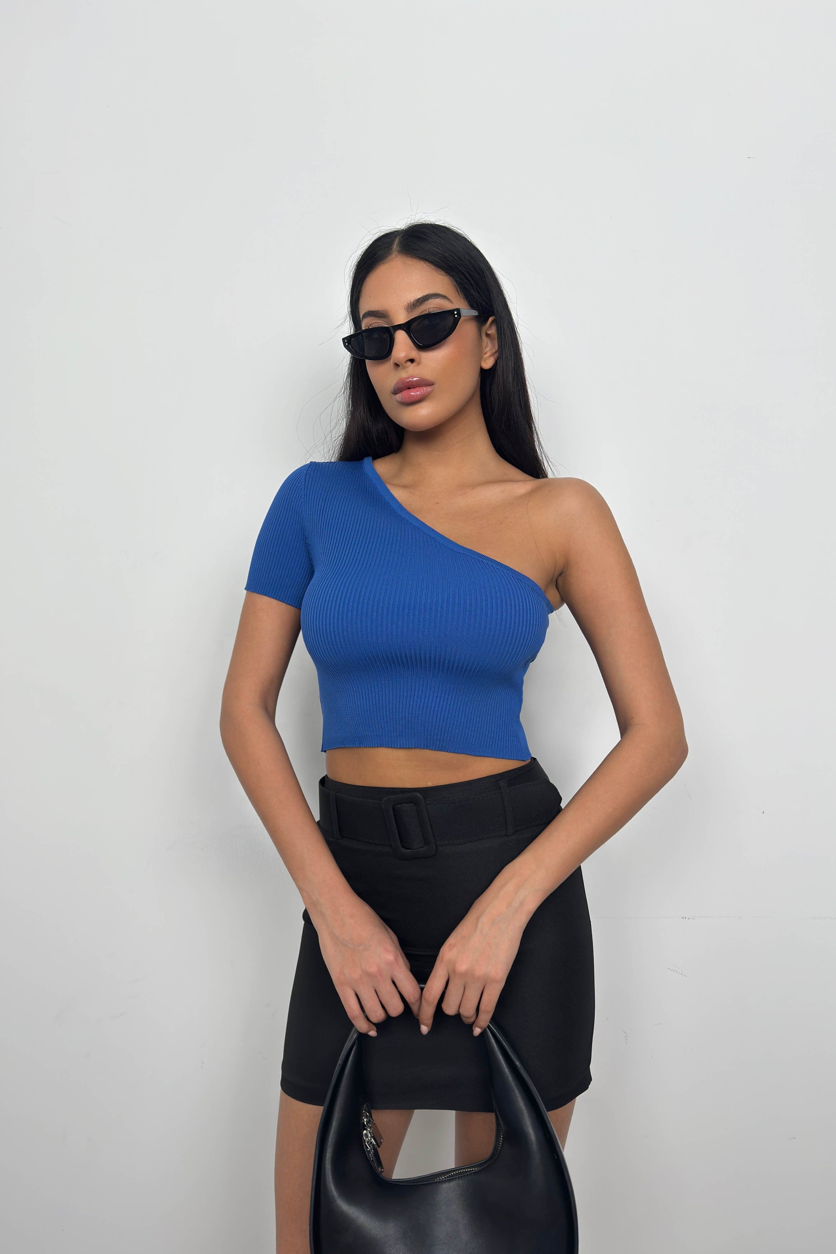 Tek Omuz Crop Bluz görsel 5