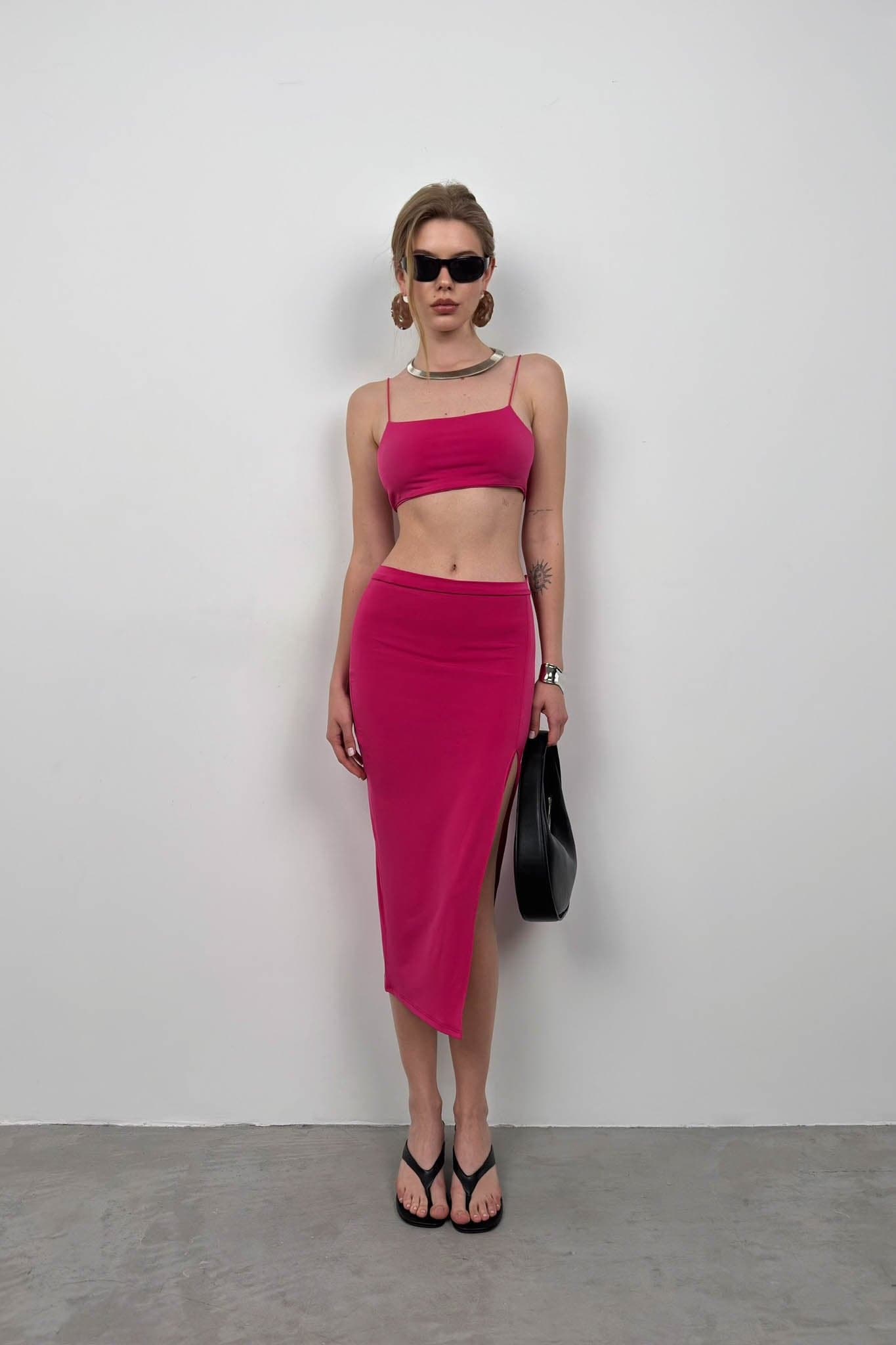 Askılı Crop Yırtmaçlı Etek Takım görsel 1