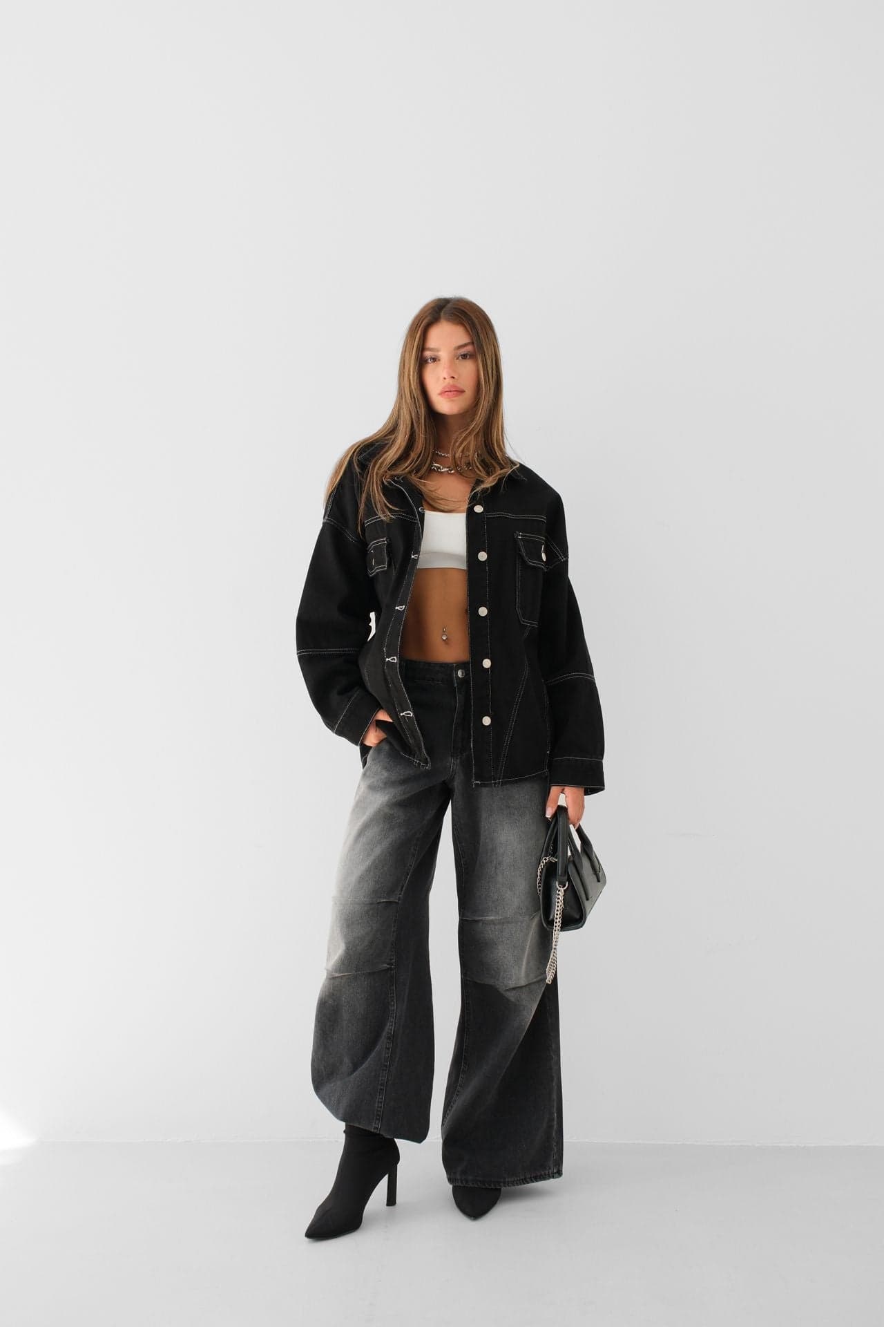 Dikiş Detay Oversize Denim Ceket görsel 1