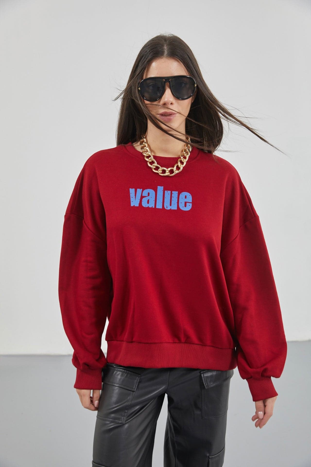 Baskılı Sıfır Yaka Oversize Sweatshirt görsel 1