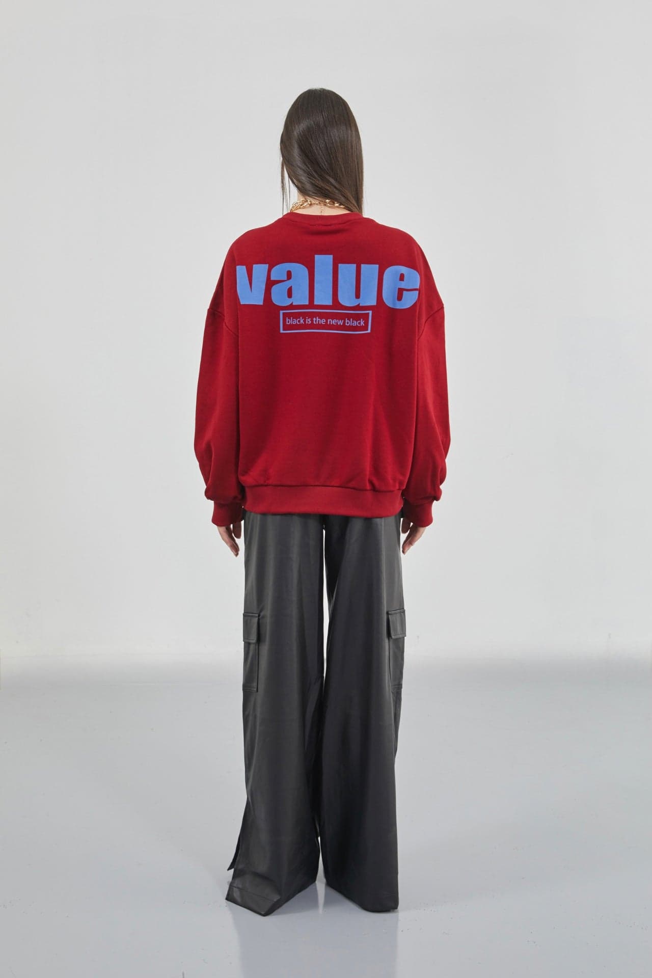 Baskılı Sıfır Yaka Oversize Sweatshirt görsel 3