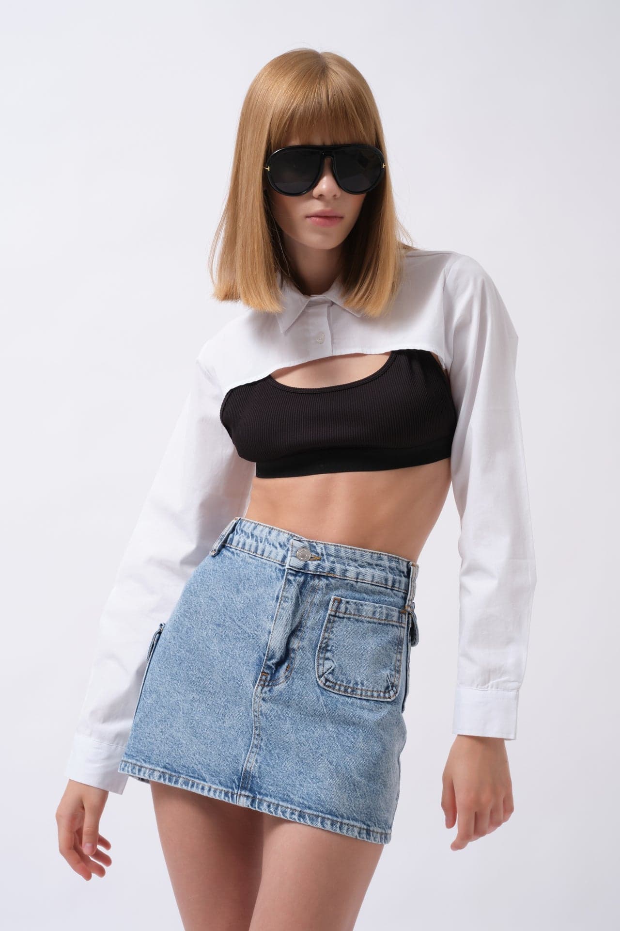 Cep Detay Denim Mini Etek görsel 1