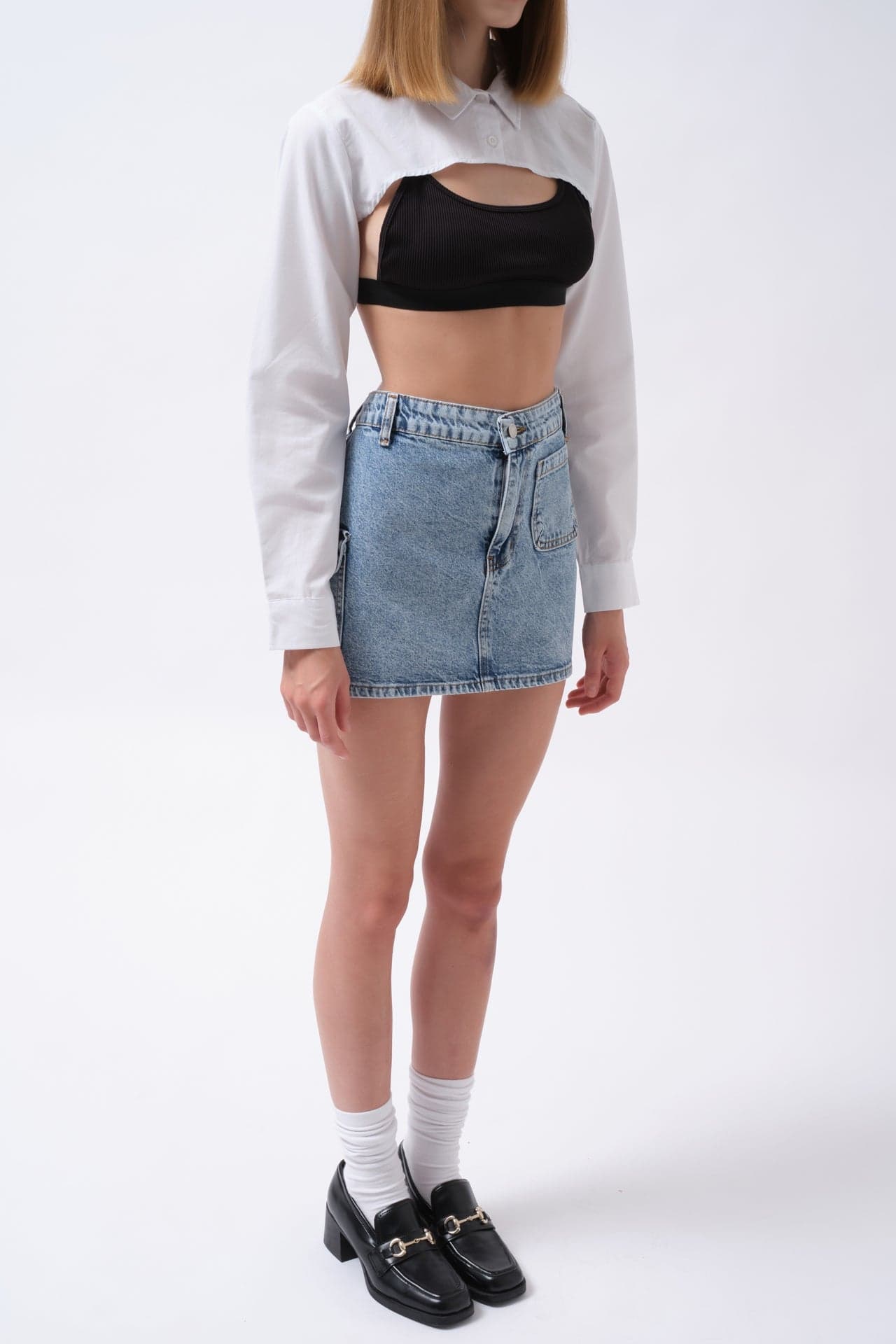Cep Detay Denim Mini Etek görsel 4