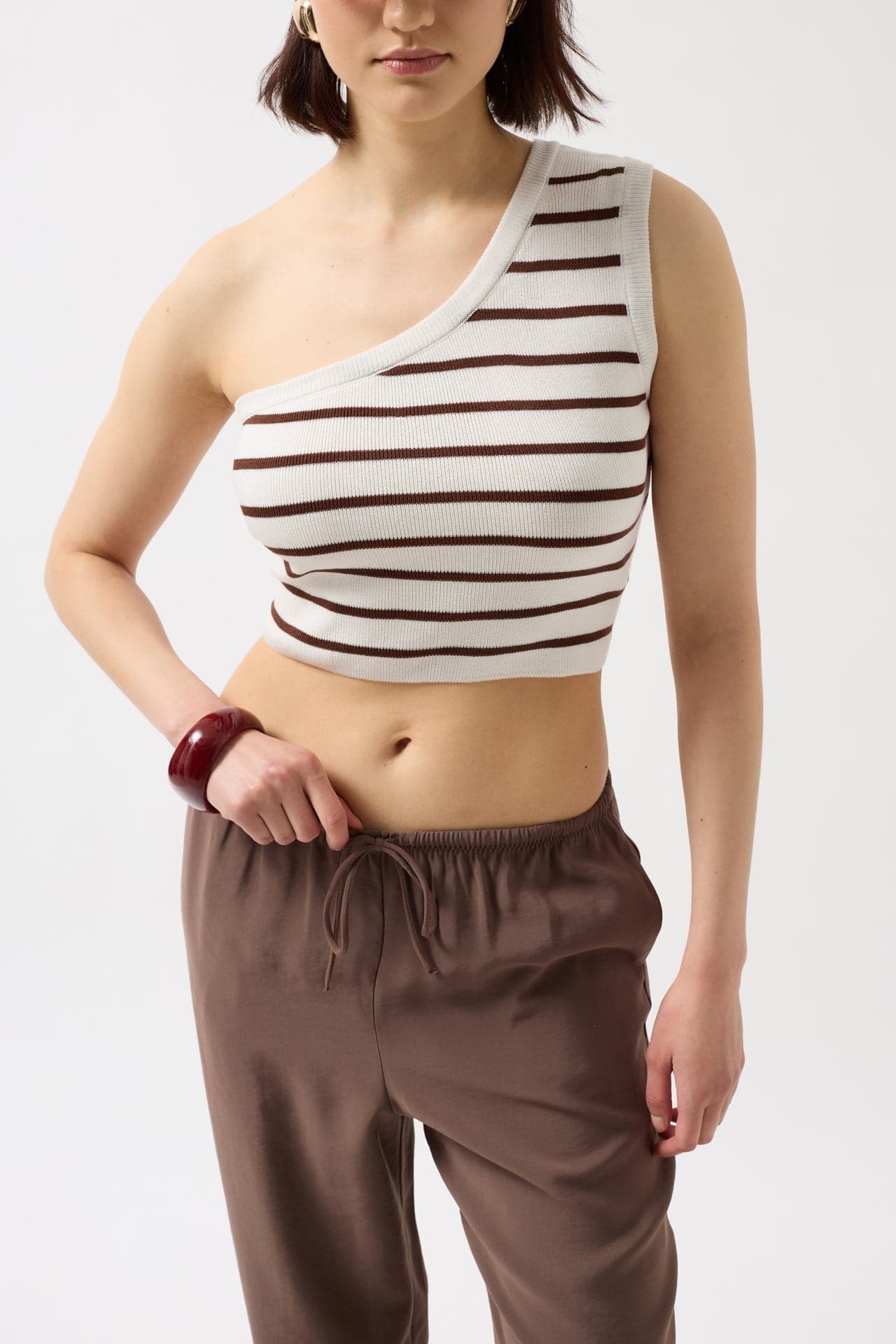 Tek Omuz Çizgili Crop görsel 4