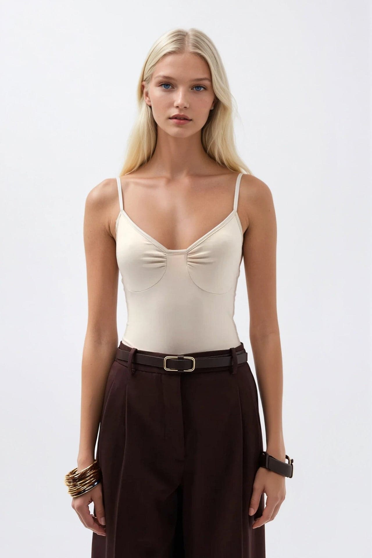 Önü Büzgülü Askılı Bodysuit görsel 3