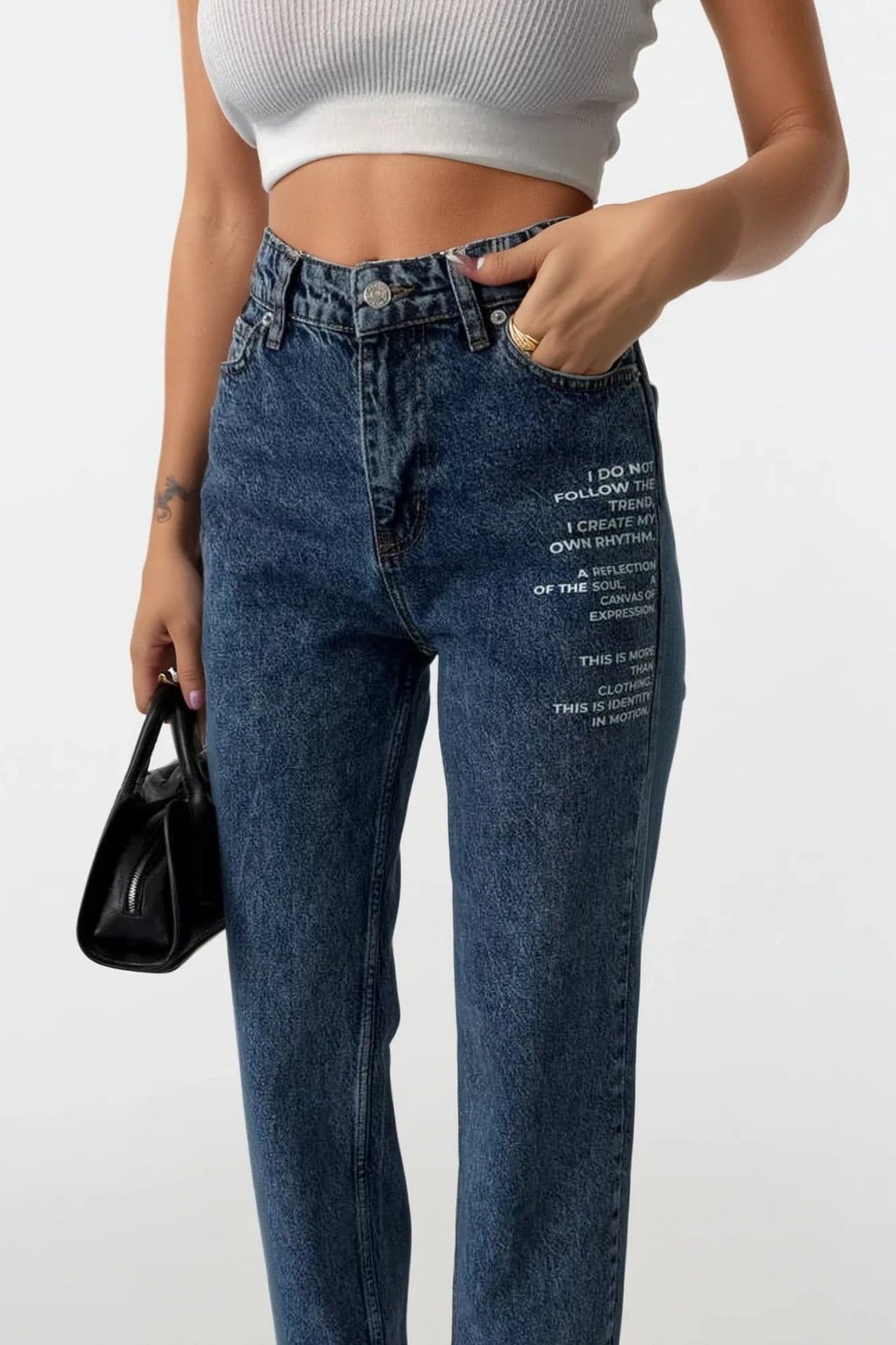 Baskılı Düşük Bel Jean görsel 1