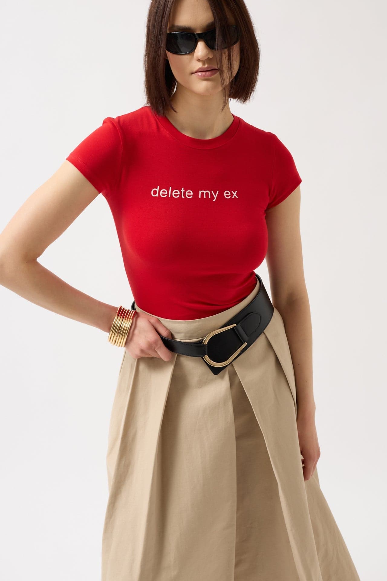 Delete My Ex Baskılı Likralı Crop T-Shirt görsel 1
