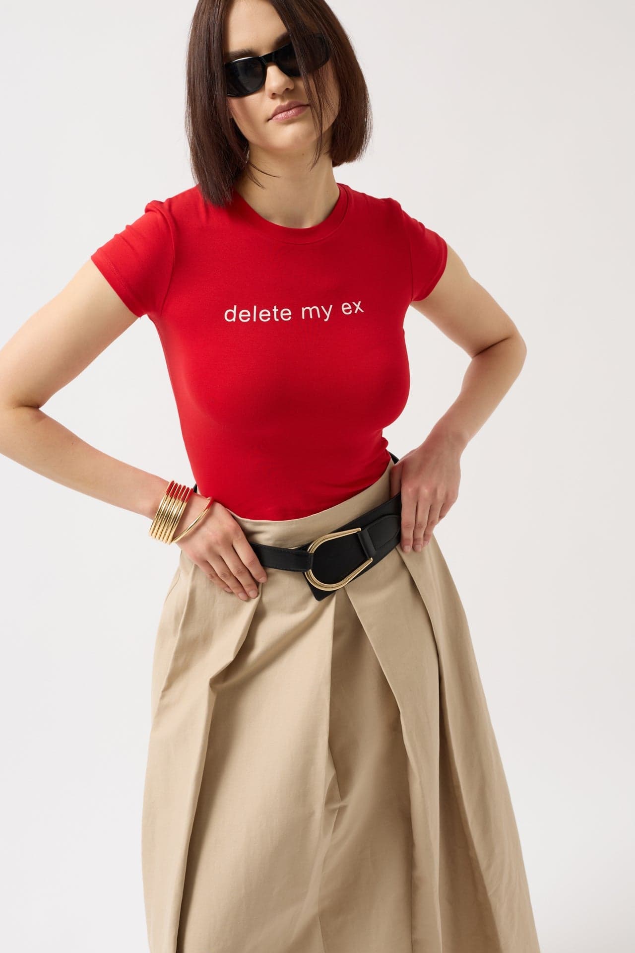 Delete My Ex Baskılı Likralı Crop T-Shirt görsel 3