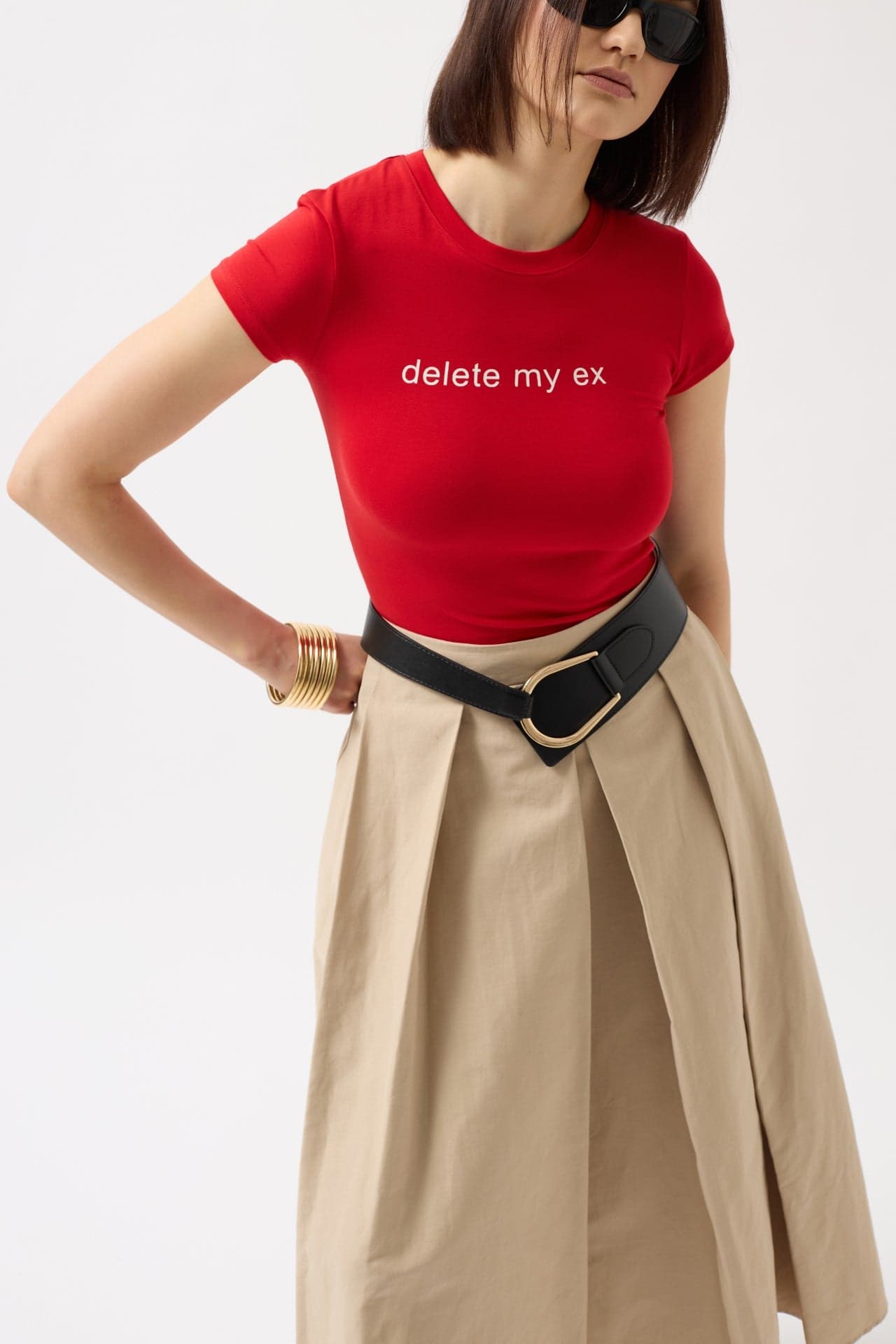 Delete My Ex Baskılı Likralı Crop T-Shirt görsel 4