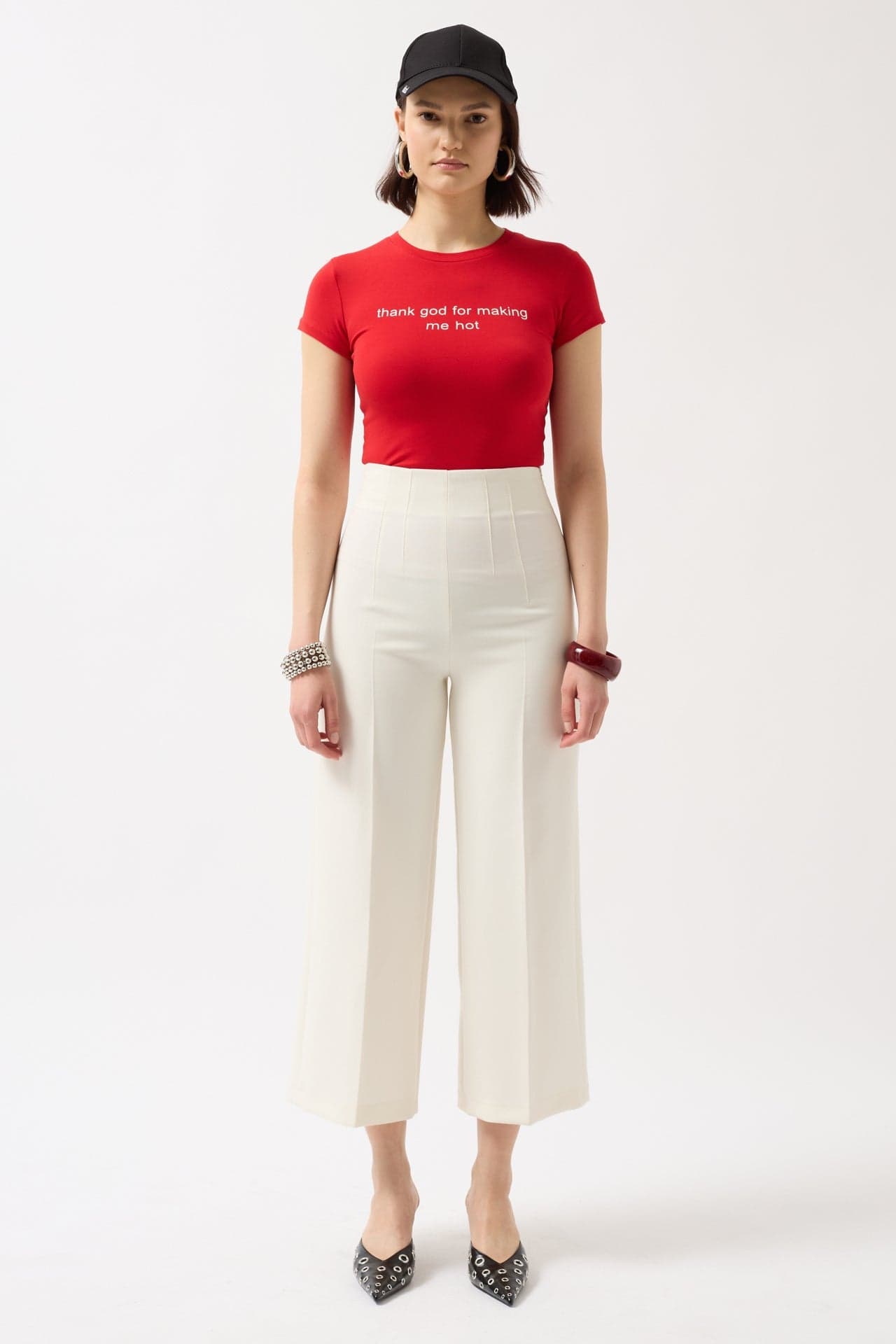 Thanks God Baskılı Likralı Crop T-Shirt görsel 2