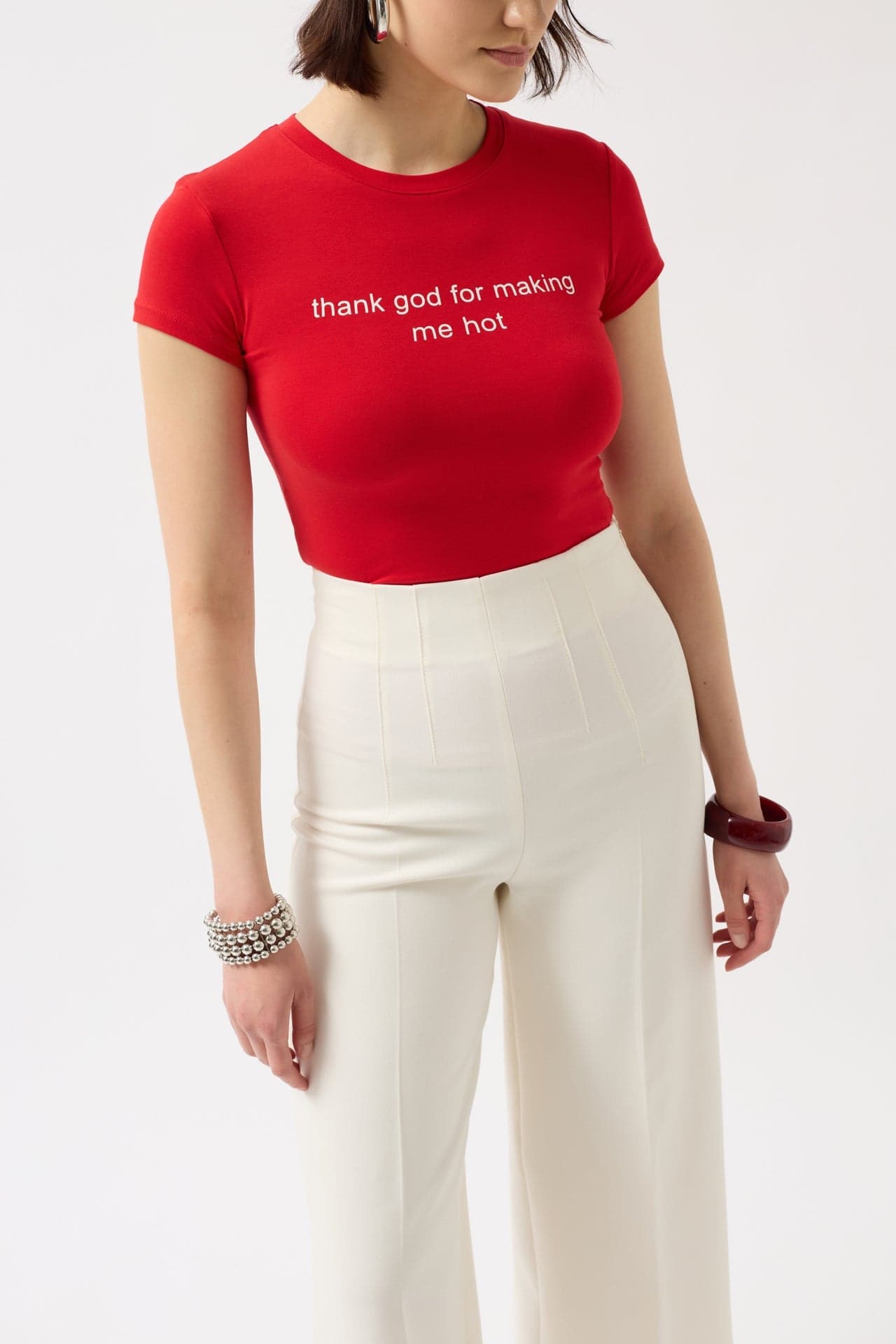 Thanks God Baskılı Likralı Crop T-Shirt görsel 4