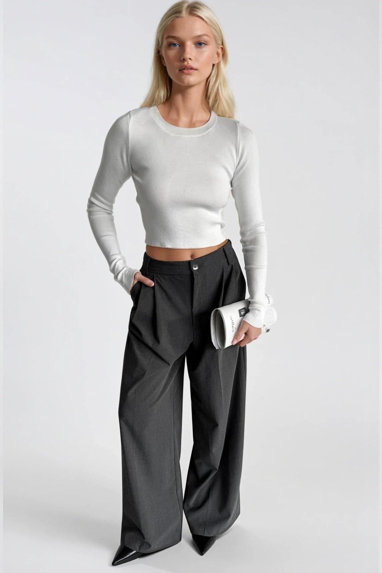 Bisiklet Yaka Basic Triko Bluz görsel 1