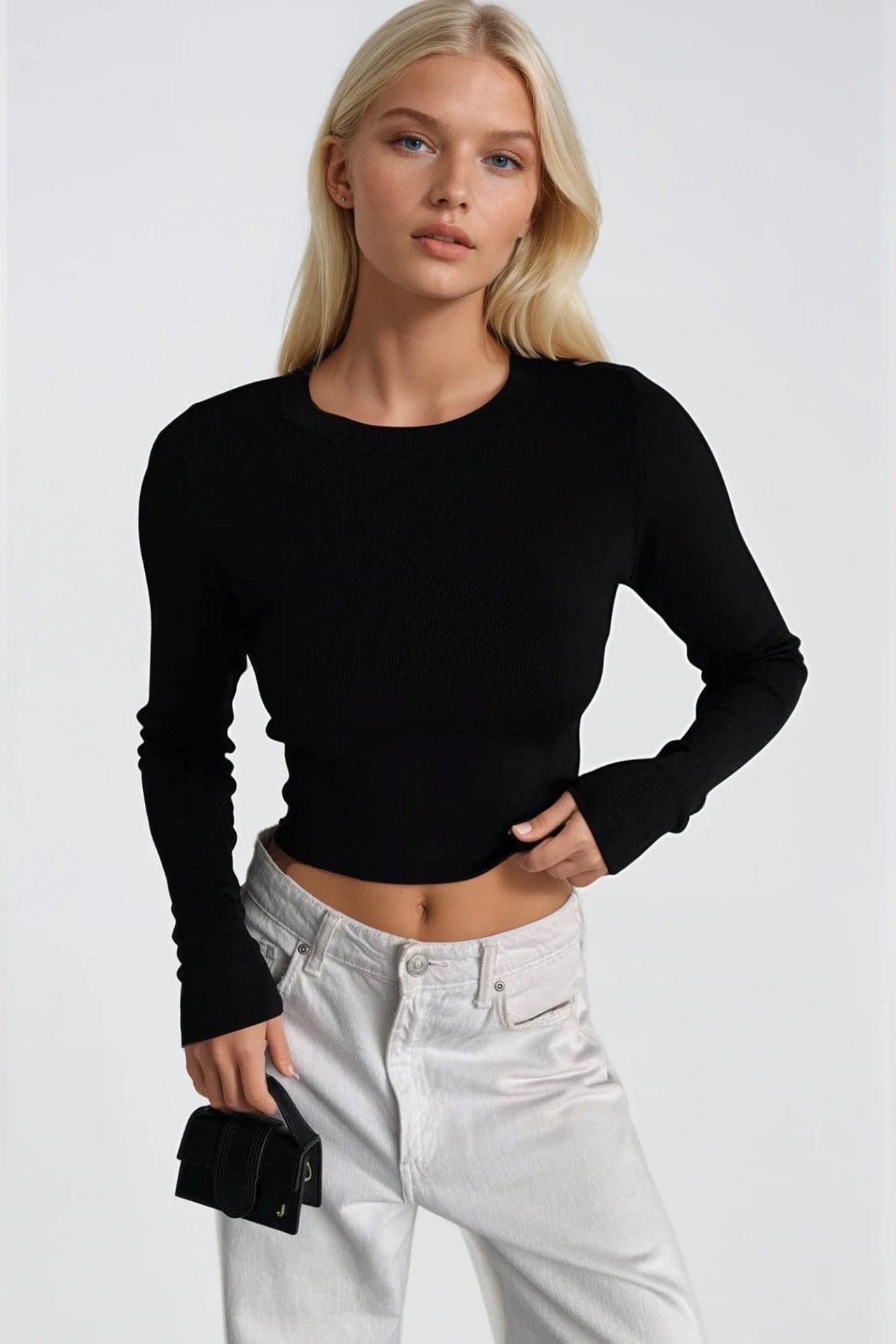 Bisiklet Yaka Basic Triko Bluz görsel 5