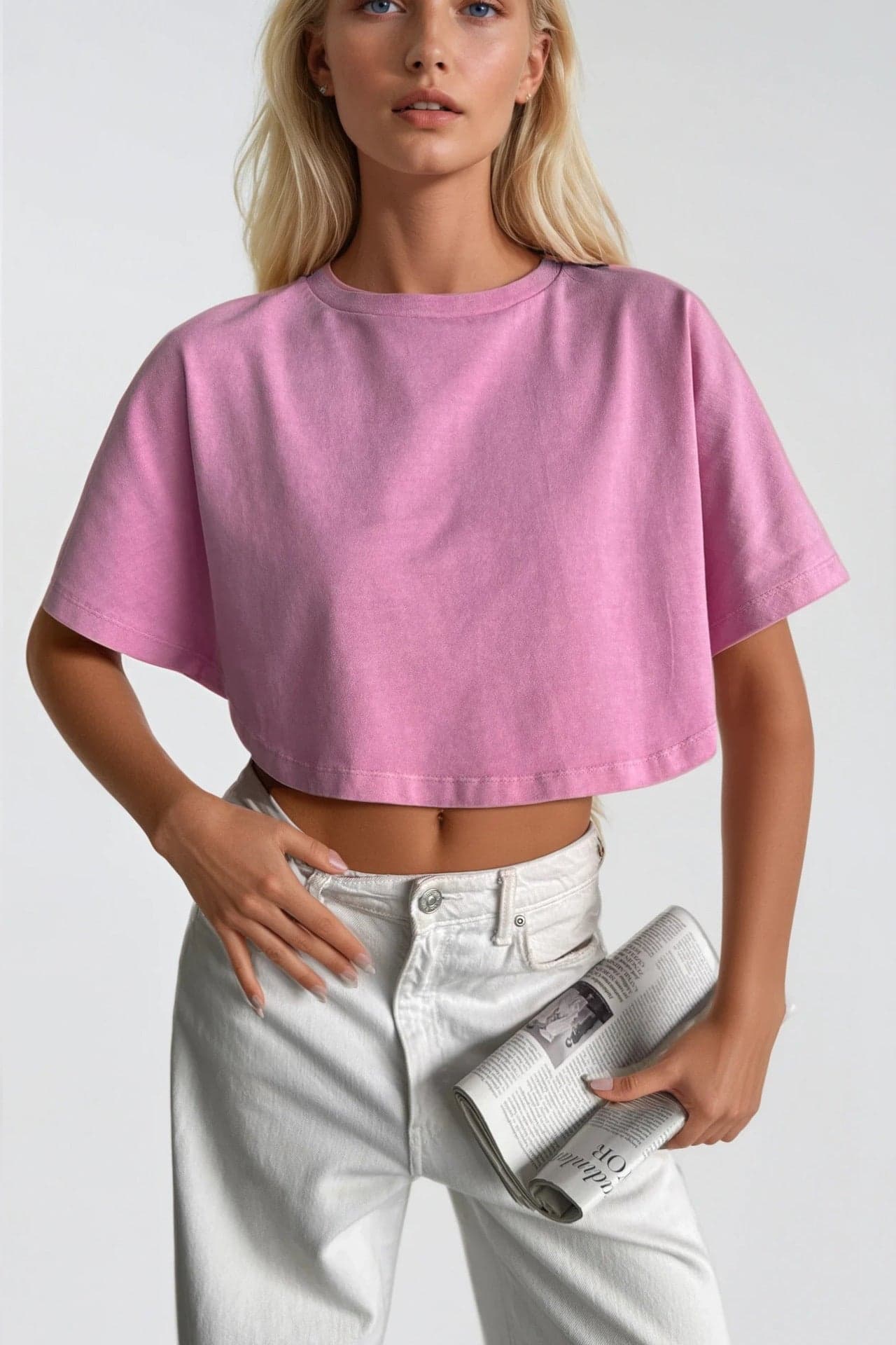 Yıkama Efektli Crop Tişört görsel 7