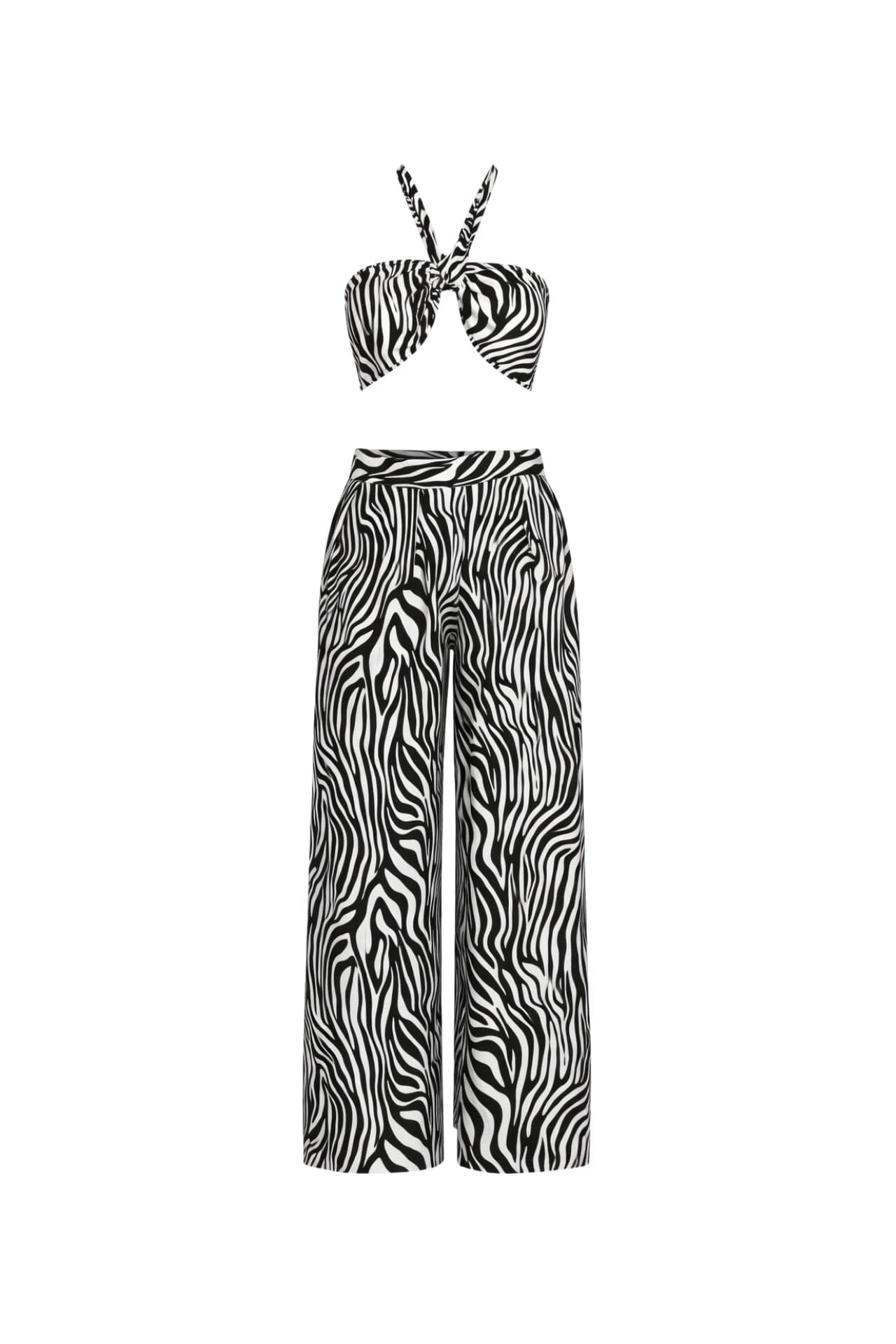 Desenli Crop Bluz Pantolon İkili Takım görsel 6