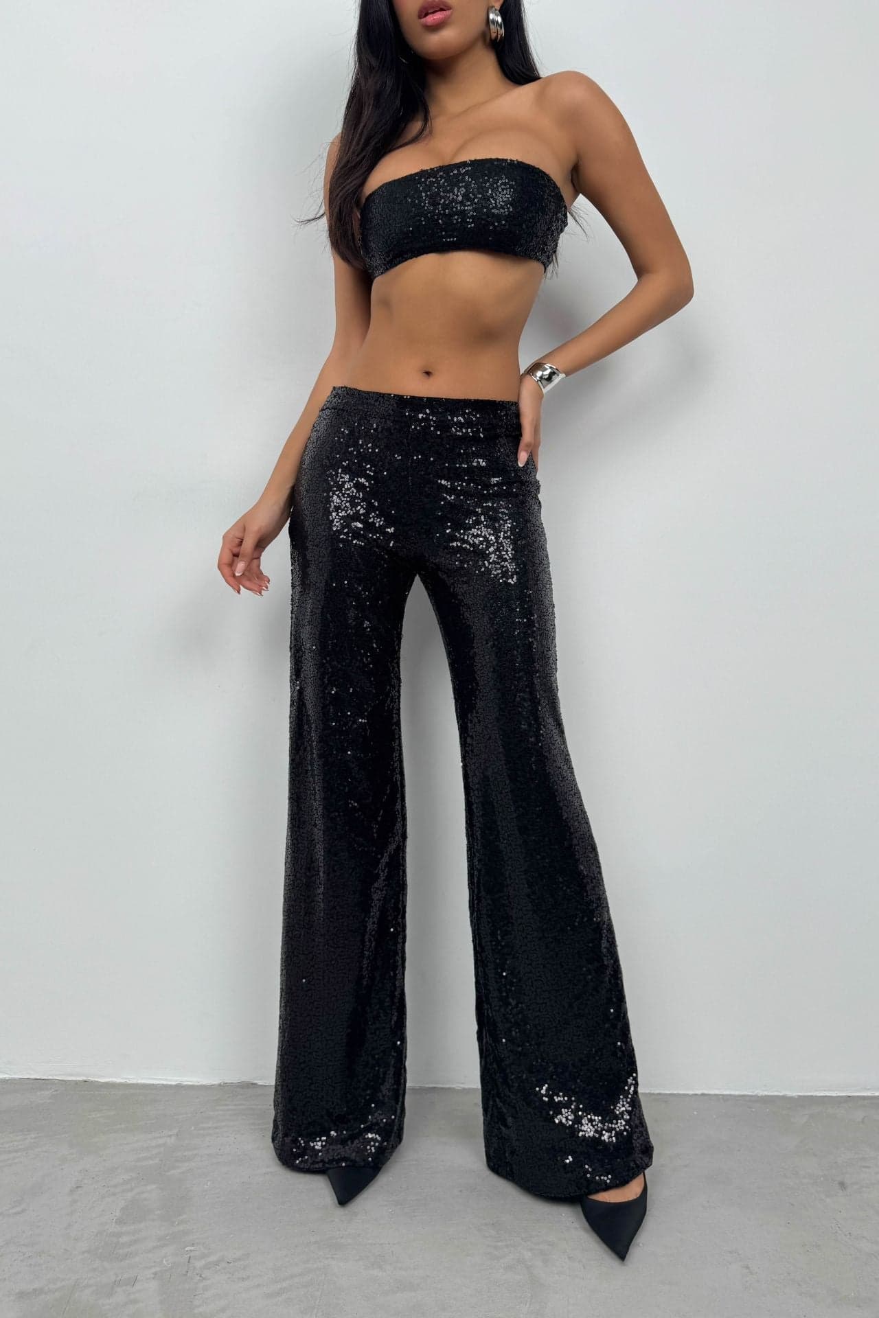 Payetli Wide Leg Pantolon görsel 3
