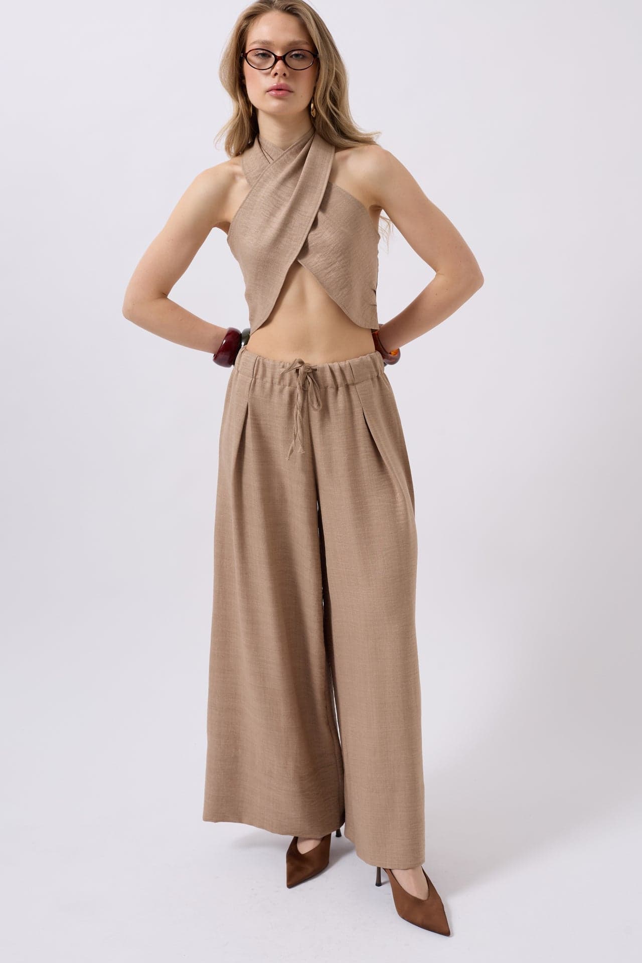 Düşük Bel Oversize Keten Pantolon görsel 2