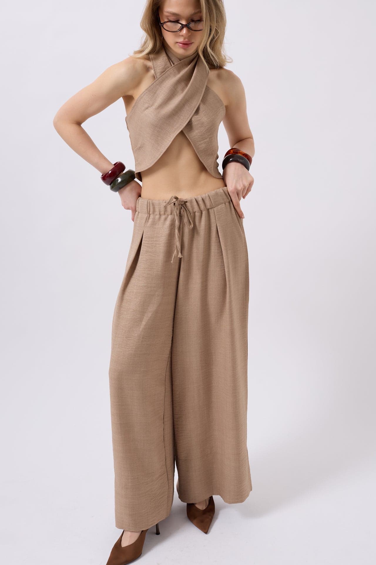 Düşük Bel Oversize Keten Pantolon görsel 3