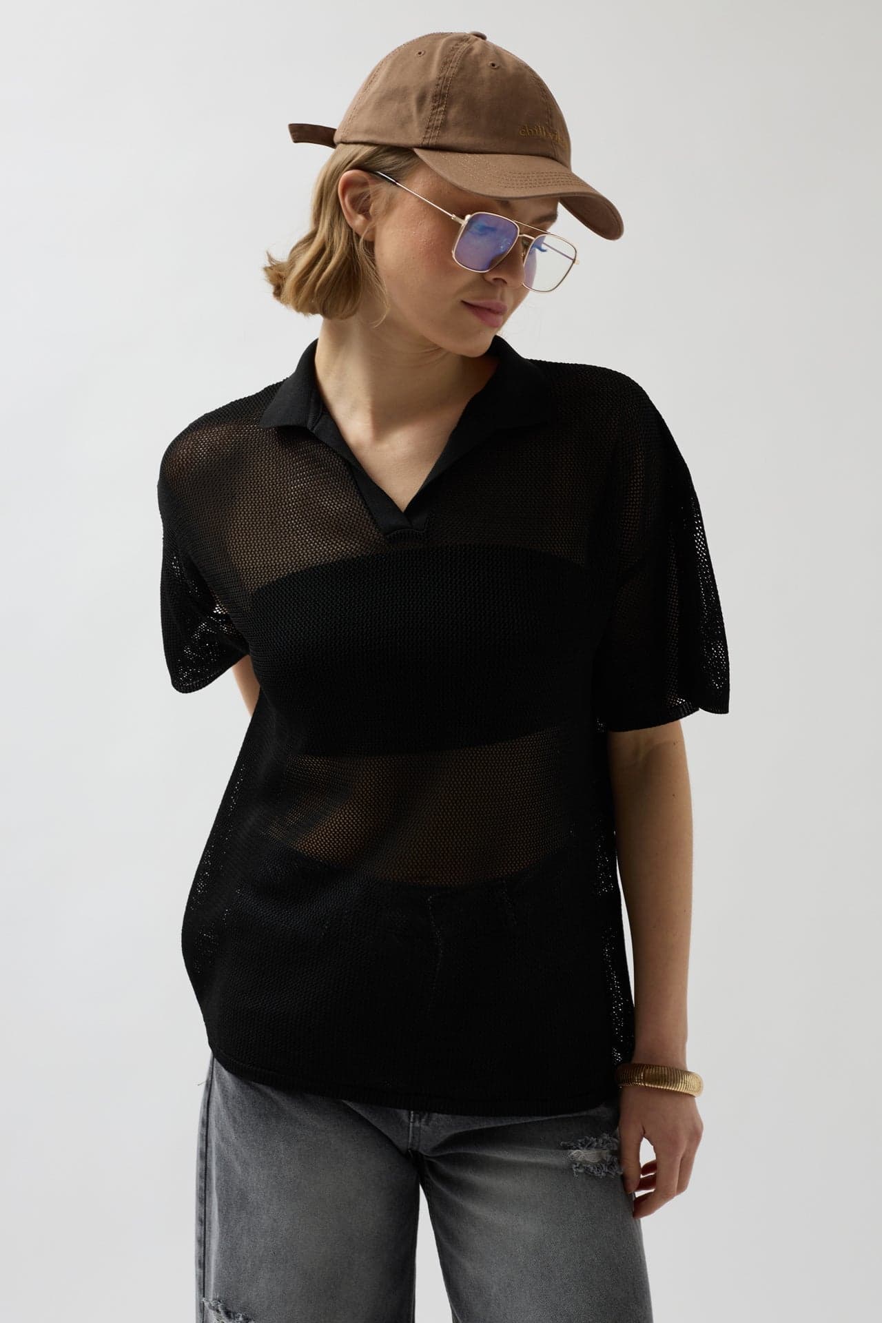 Polo Yaka Transparan T-Shirt