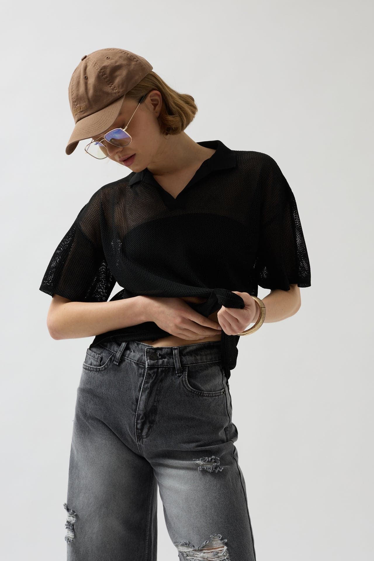 Polo Yaka Transparan T-Shirt görsel 3